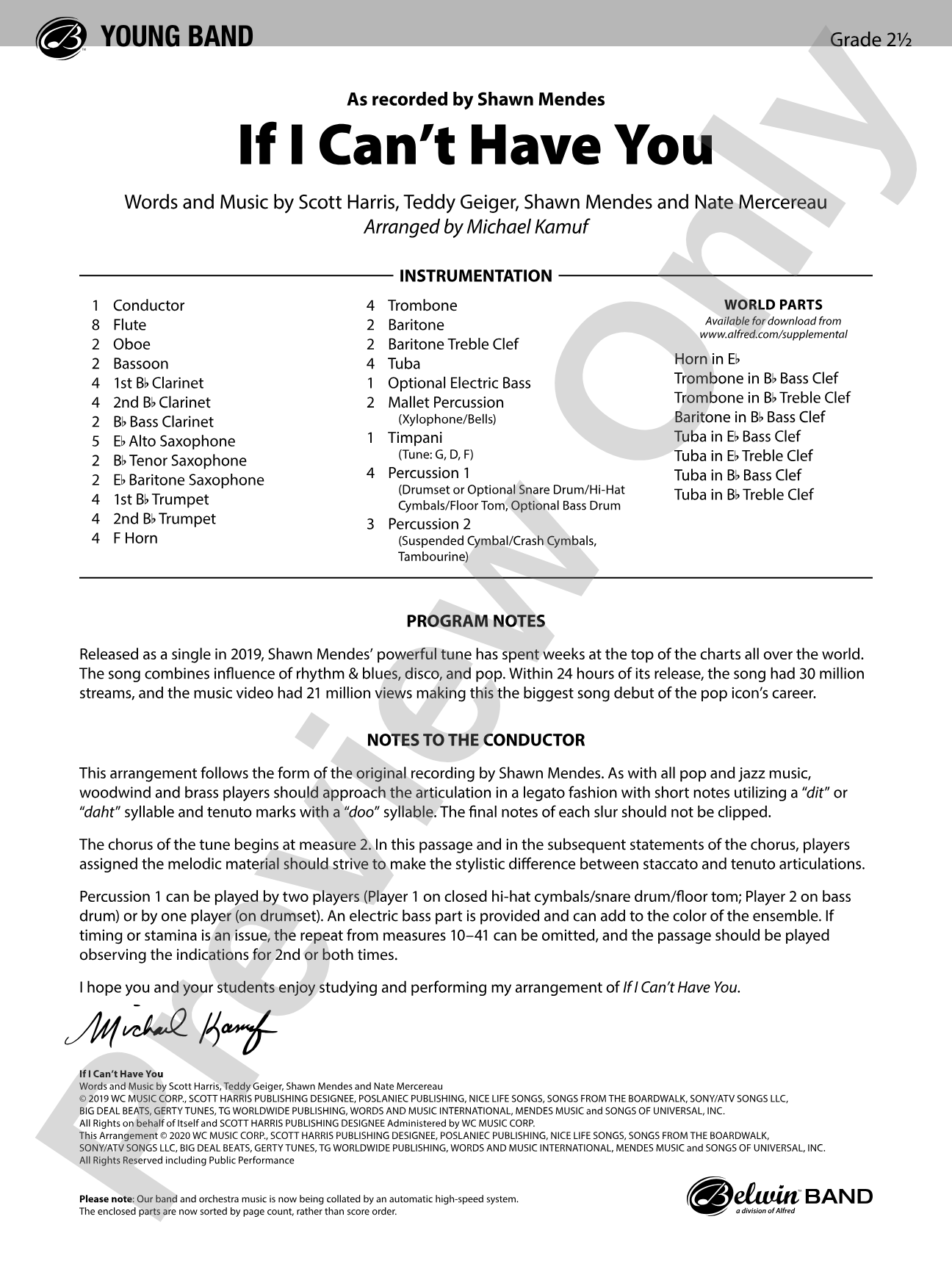 If I Can't Have You: Concert Band Conductor Score & Parts