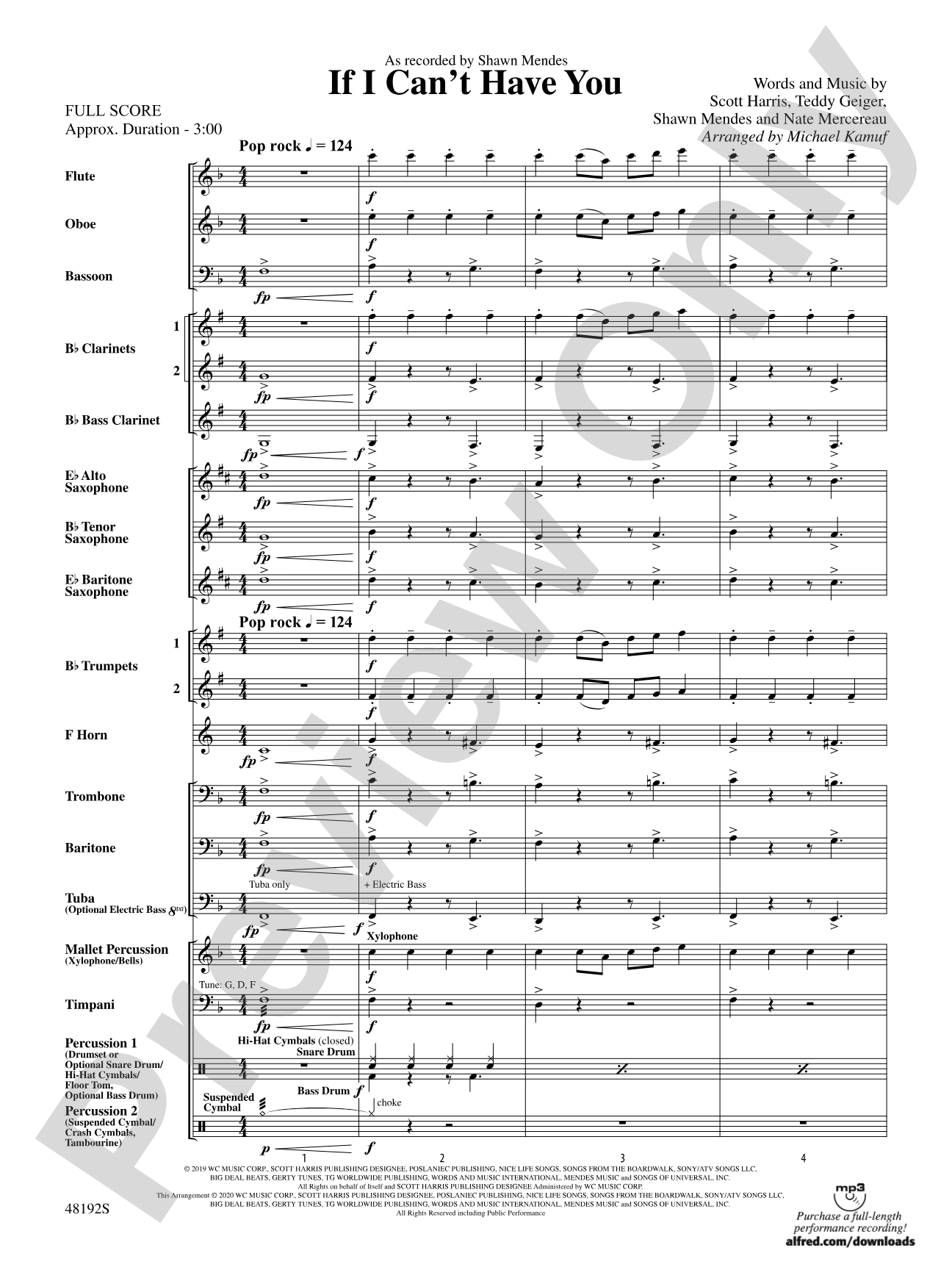 If I Can't Have You: Concert Band Conductor Score & Parts