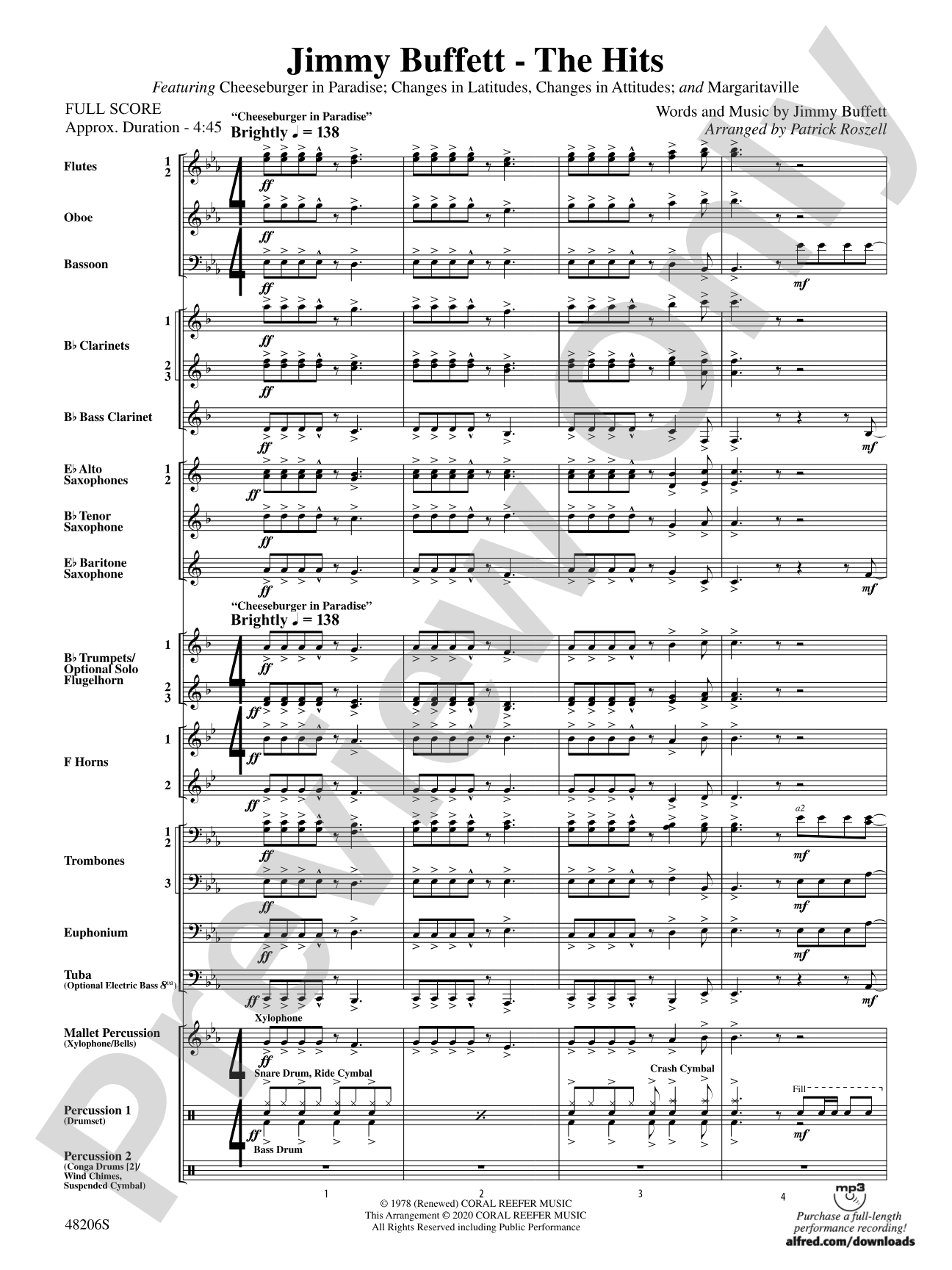 Jimmy Buffett--The Hits: Concert Band Conductor Score & Parts