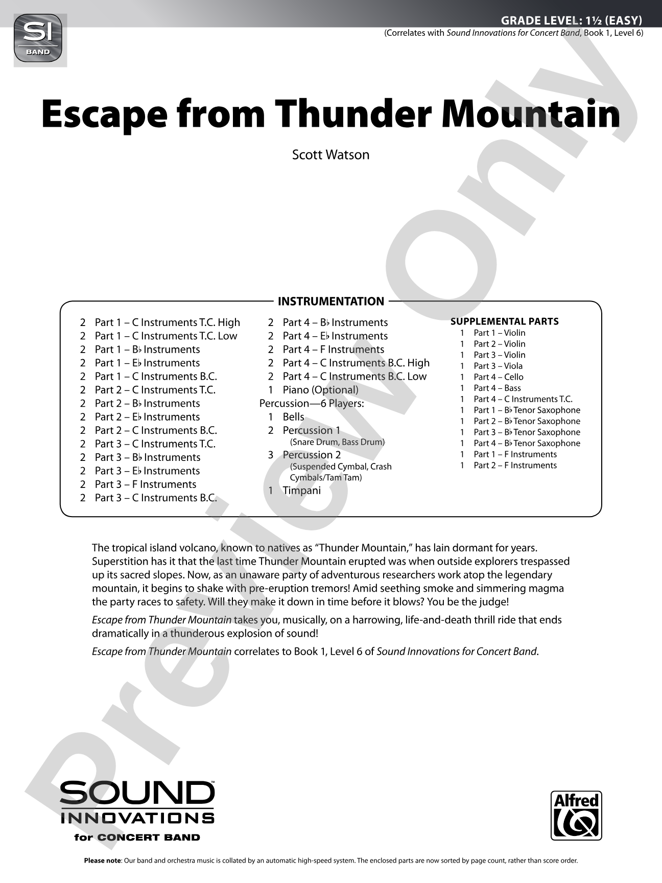 Escape from Thunder Mountain: Flexible Band/String Ensemble Score & Parts