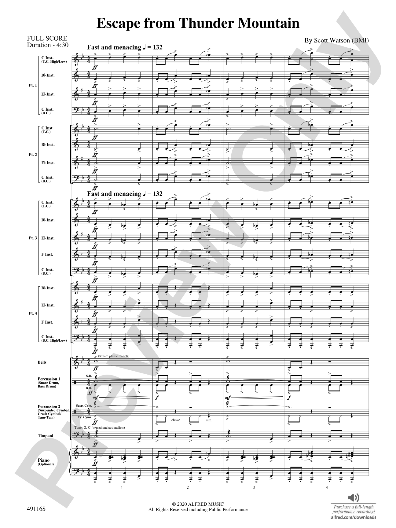 Escape from Thunder Mountain: Flexible Band/String Ensemble Score & Parts