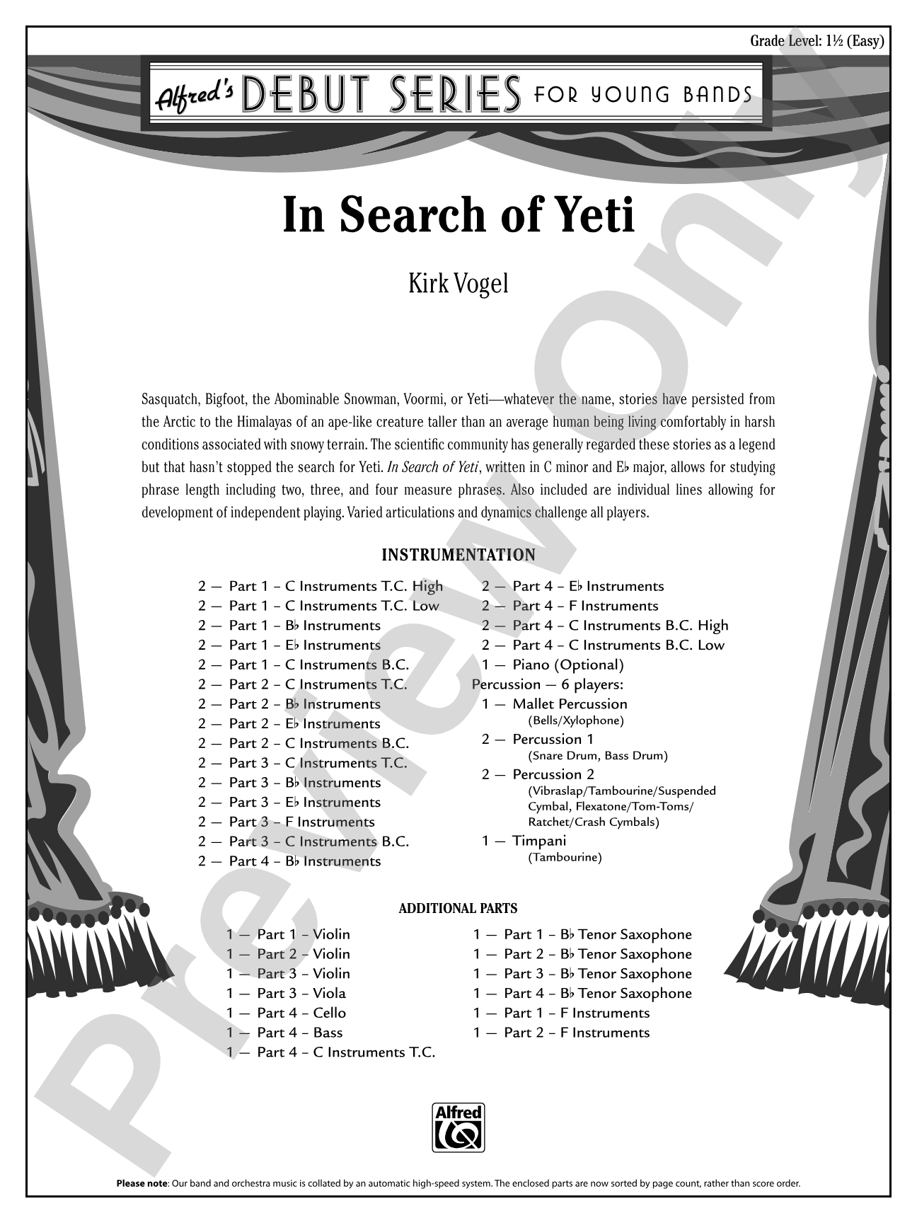 In Search of Yeti: Flexible Band/String Ensemble Score & Parts