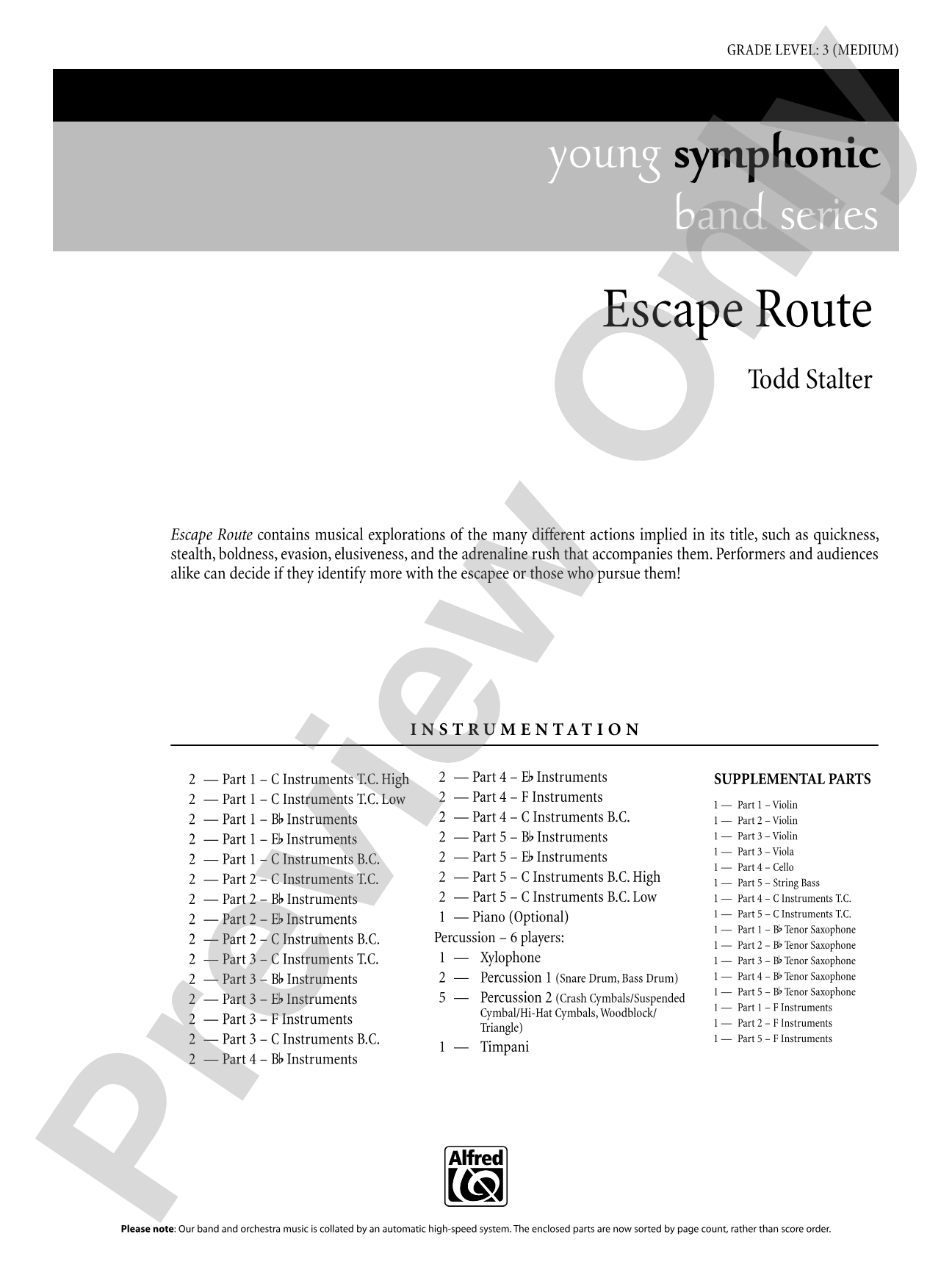 Escape Route: Flexible Band/String Ensemble Score & Parts