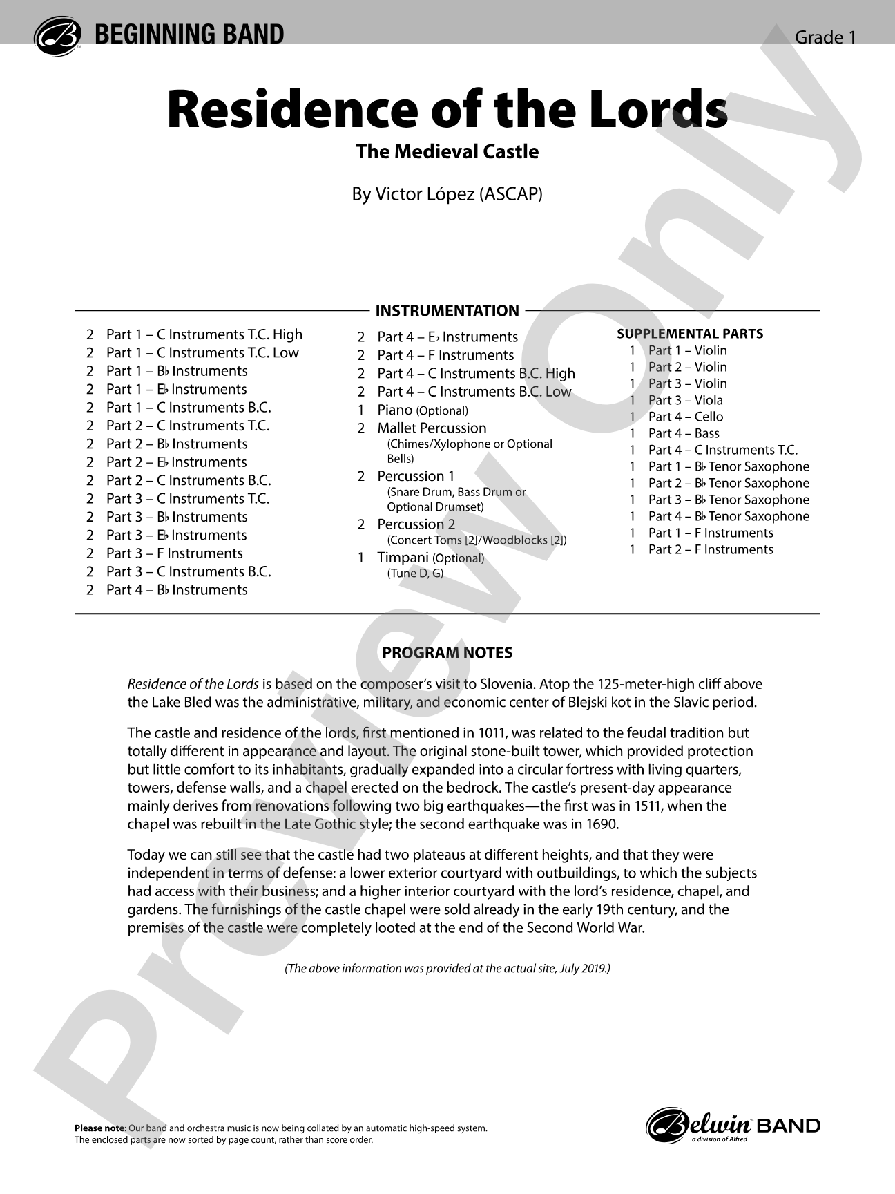 Residence of the Lords: Flexible Band/String Ensemble Score & Parts
