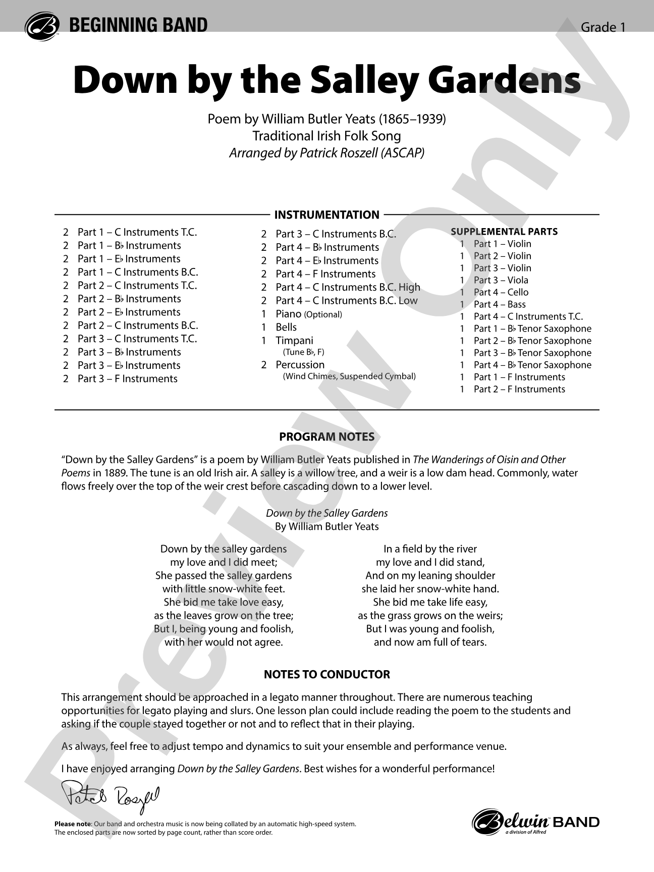 Down by the Salley Gardens: Flexible Band/String Ensemble Score & Parts