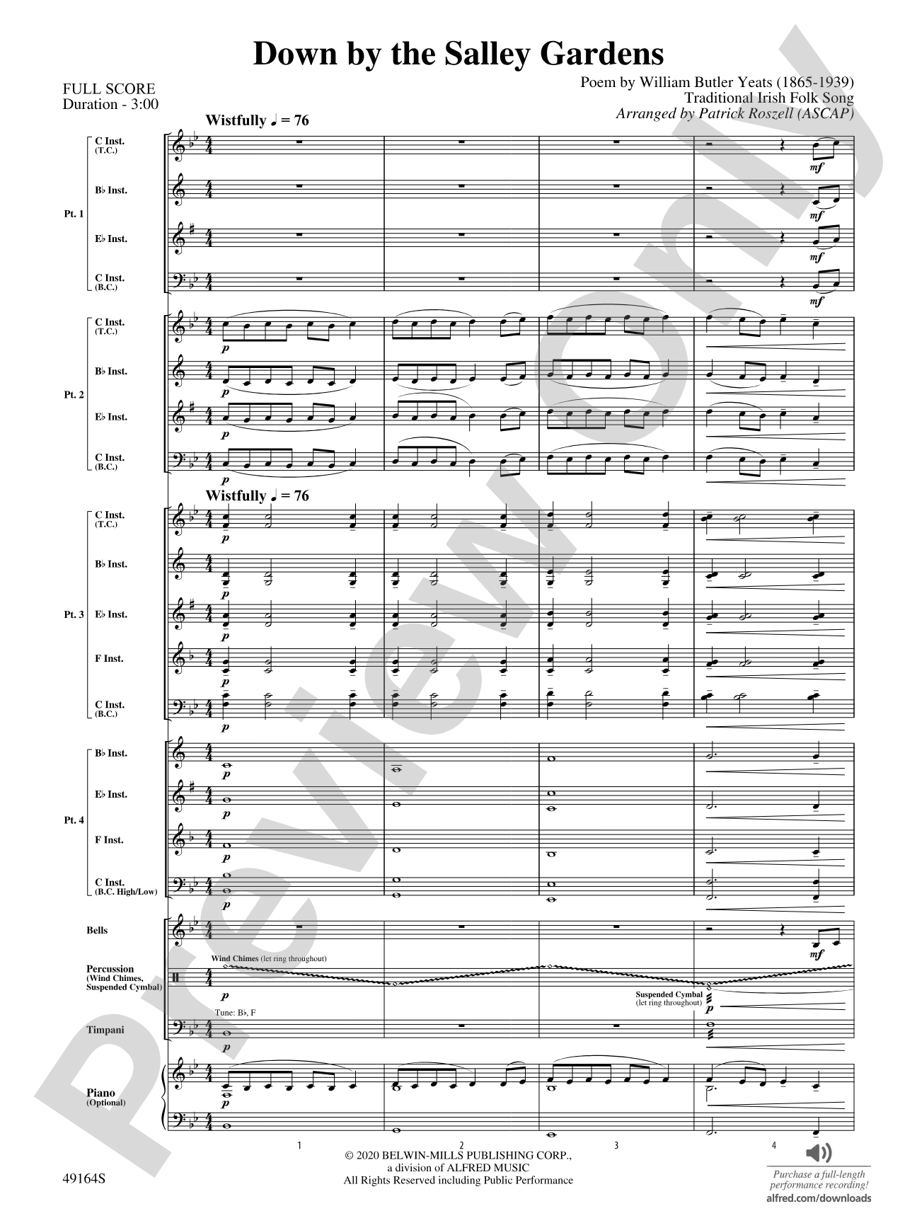 Down by the Salley Gardens: Flexible Band/String Ensemble Score & Parts