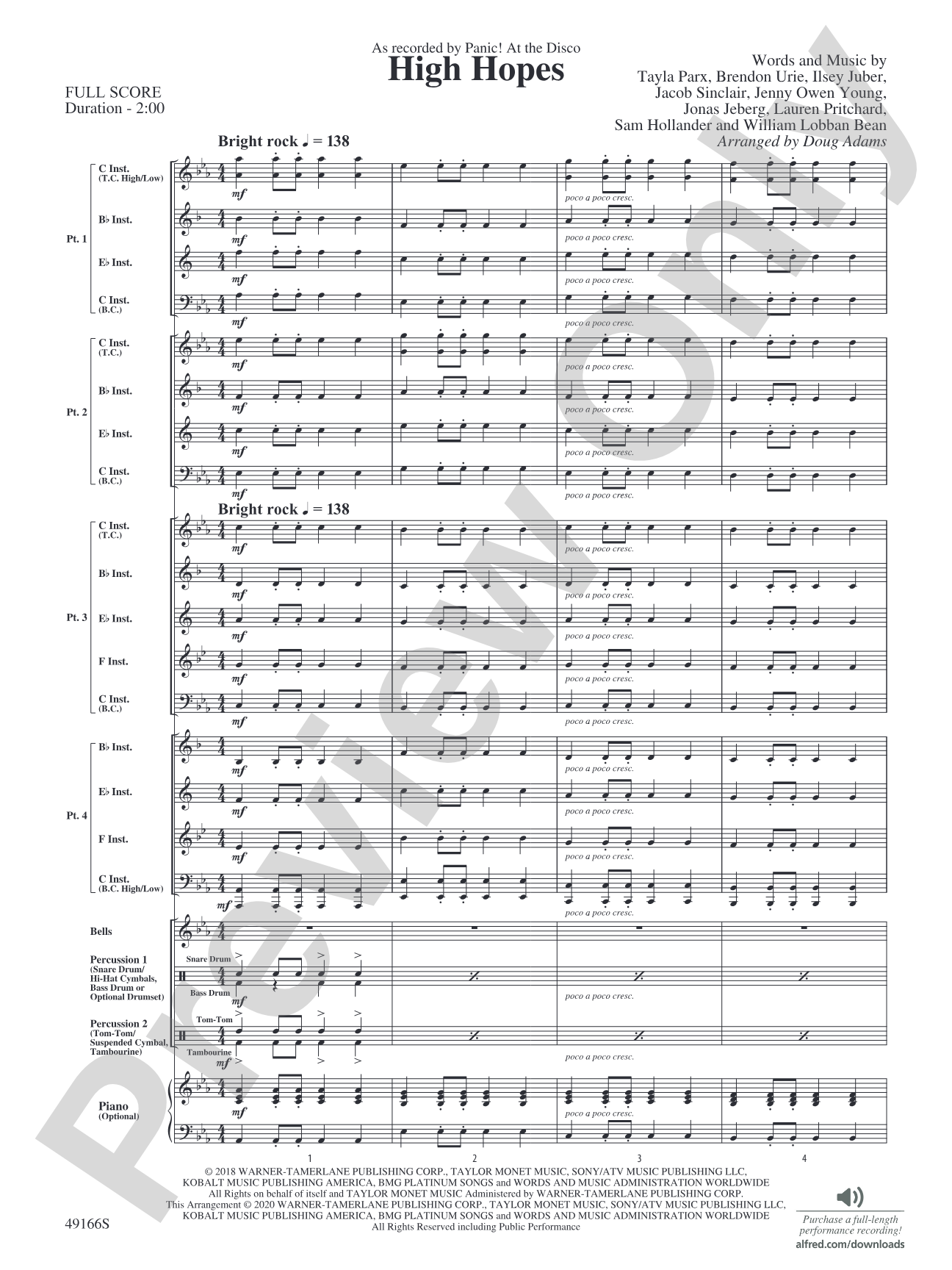 High Hopes: Flexible Band/String Ensemble Score & Parts