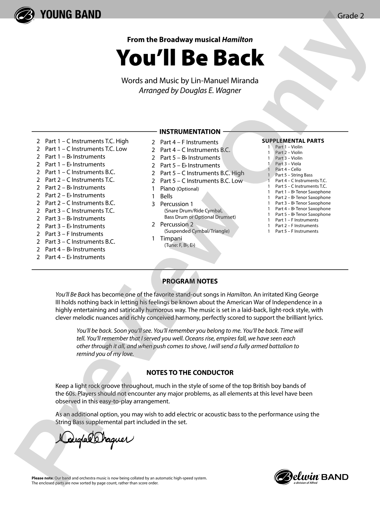 You'll Be Back: Flexible Band/String Ensemble Score & Parts