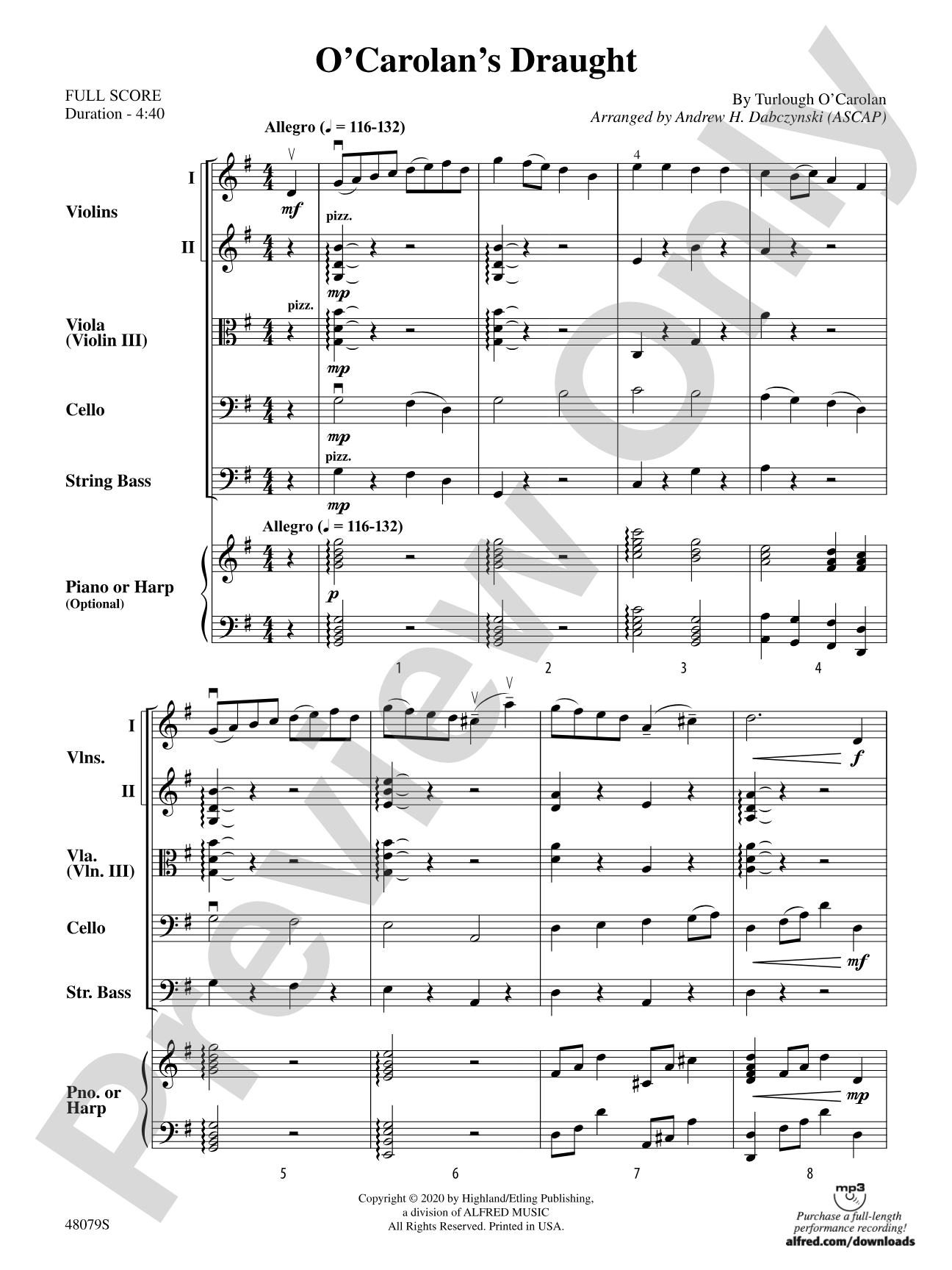 O'Carolan's Draught: String Orchestra Conductor Score & Parts