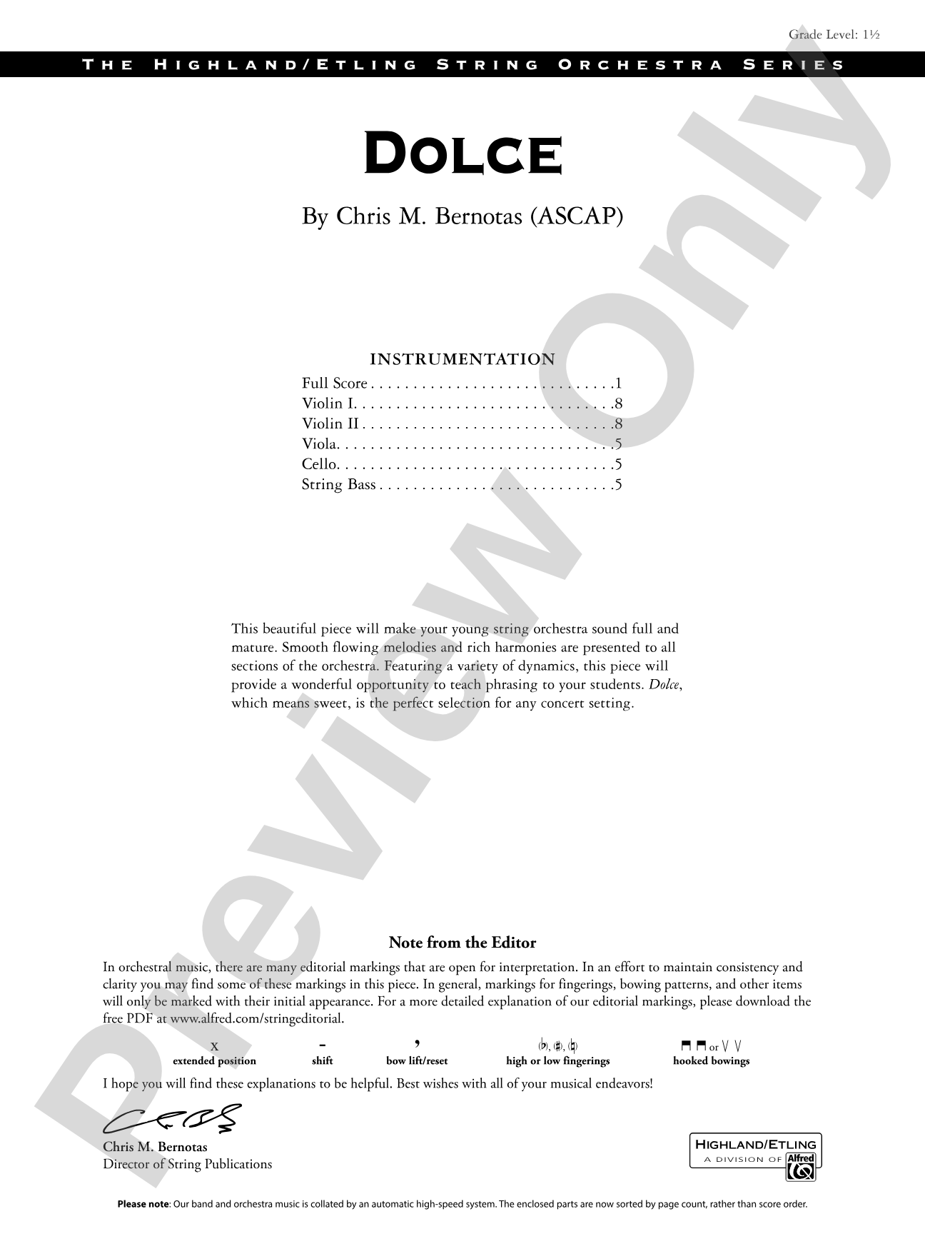 Dolce: String Orchestra Conductor Score & Parts