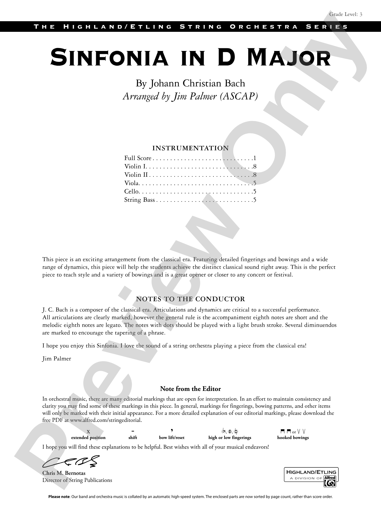 Sinfonia in D Major: Flexible String Ensemble Score & Parts