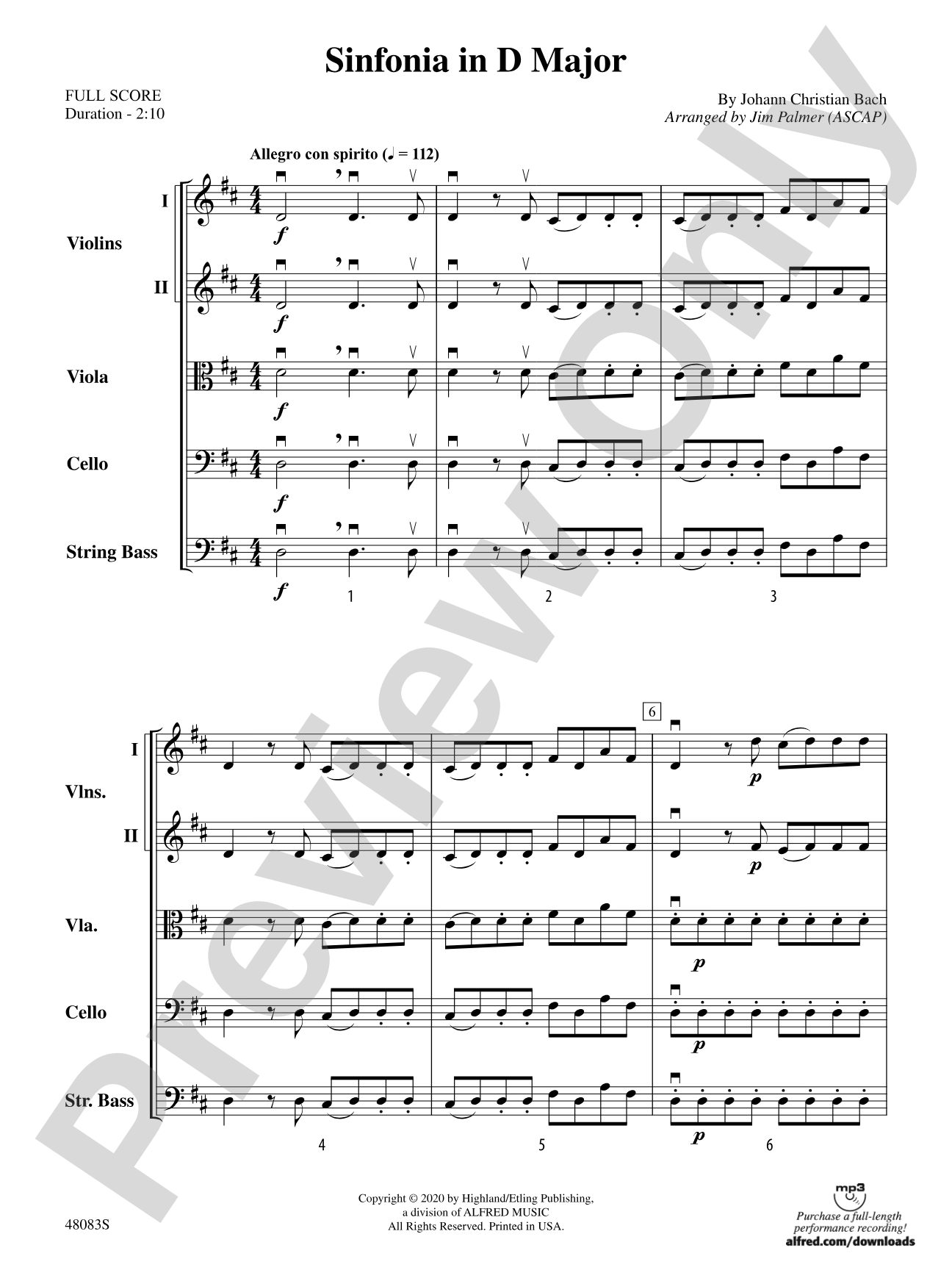 Sinfonia in D Major: Flexible String Ensemble Score & Parts