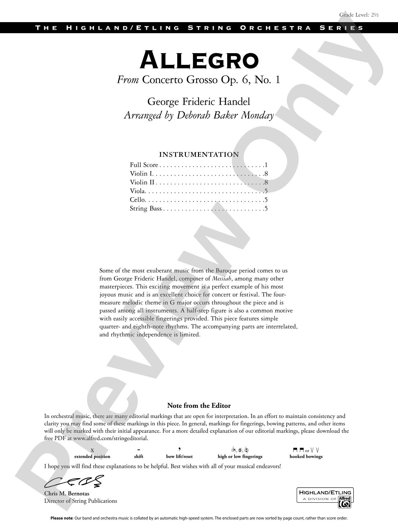 Allegro: String Orchestra Conductor Score & Parts