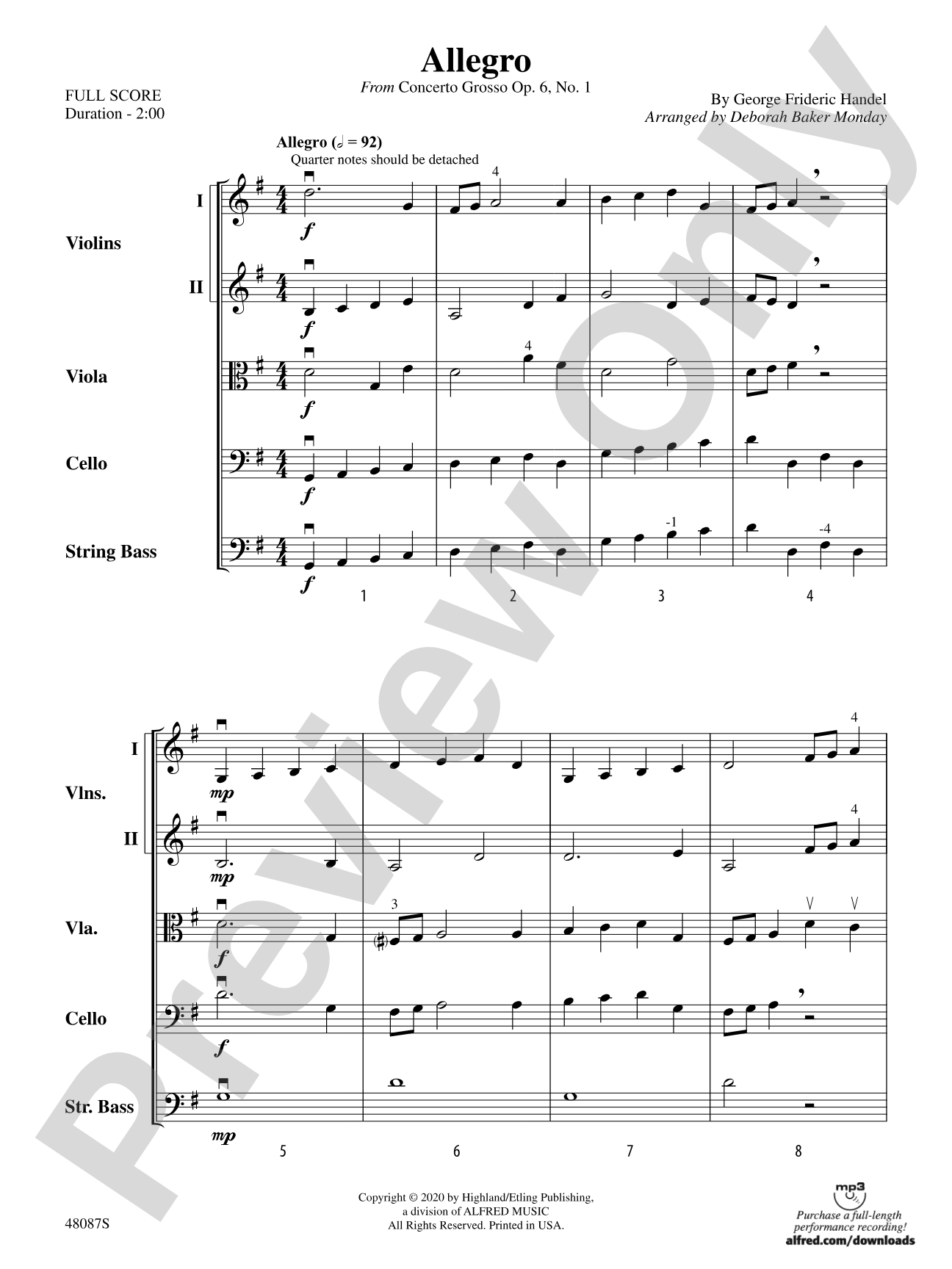 Allegro: String Orchestra Conductor Score & Parts
