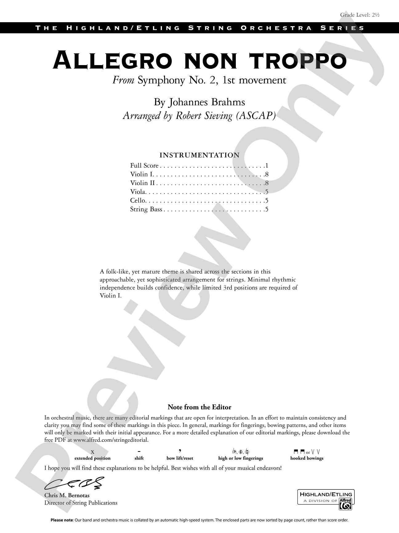 Allegro non troppo: String Orchestra Conductor Score & Parts