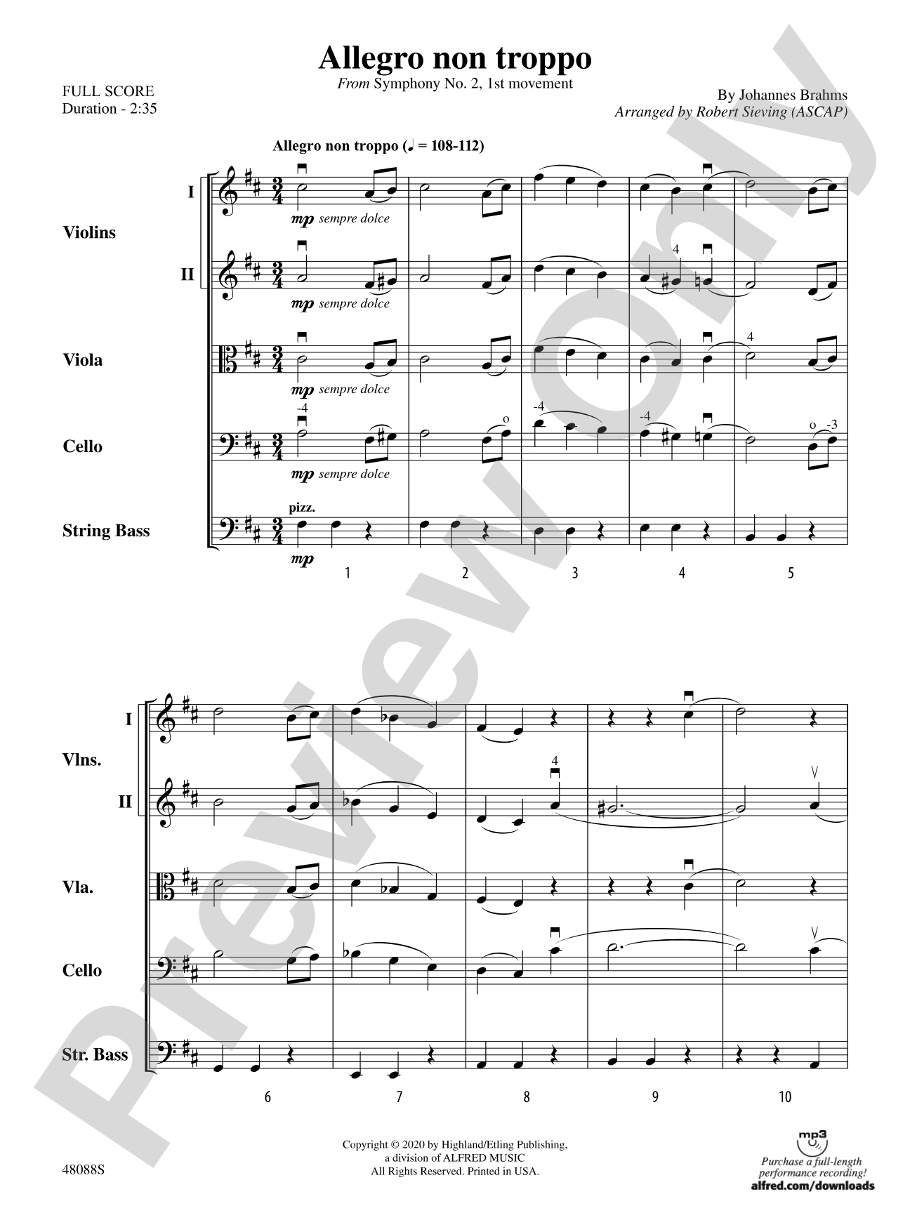 Allegro non troppo: String Orchestra Conductor Score & Parts