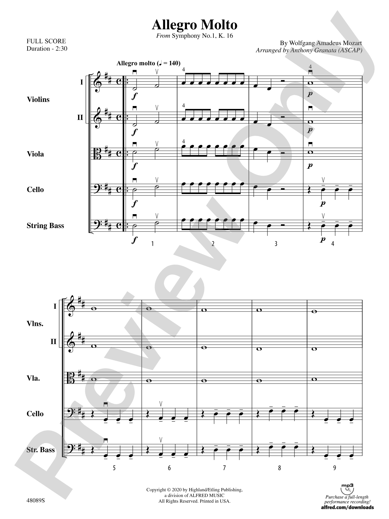 Allegro Molto: String Orchestra Conductor Score & Parts