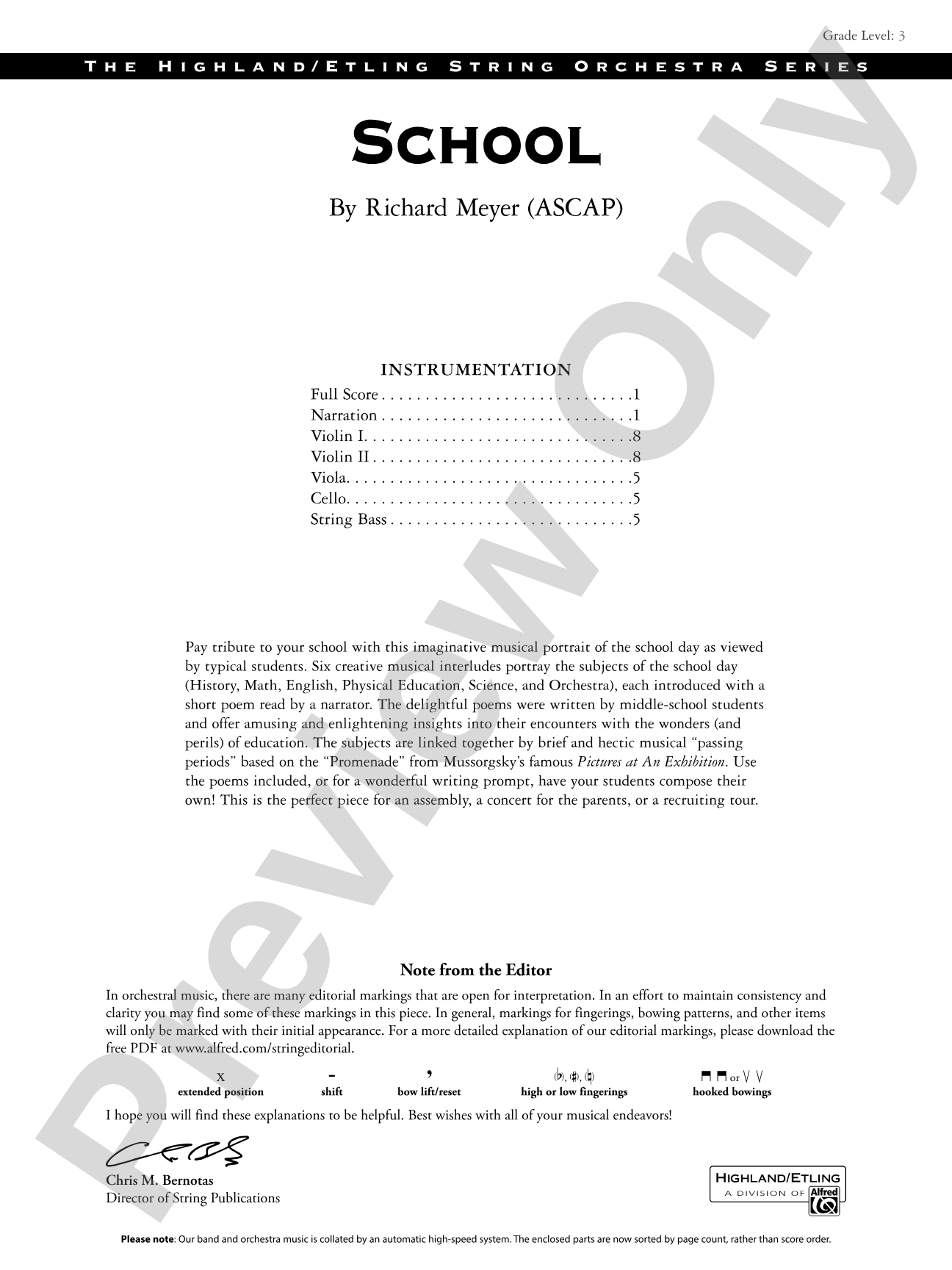 School: String Orchestra Conductor Score & Parts