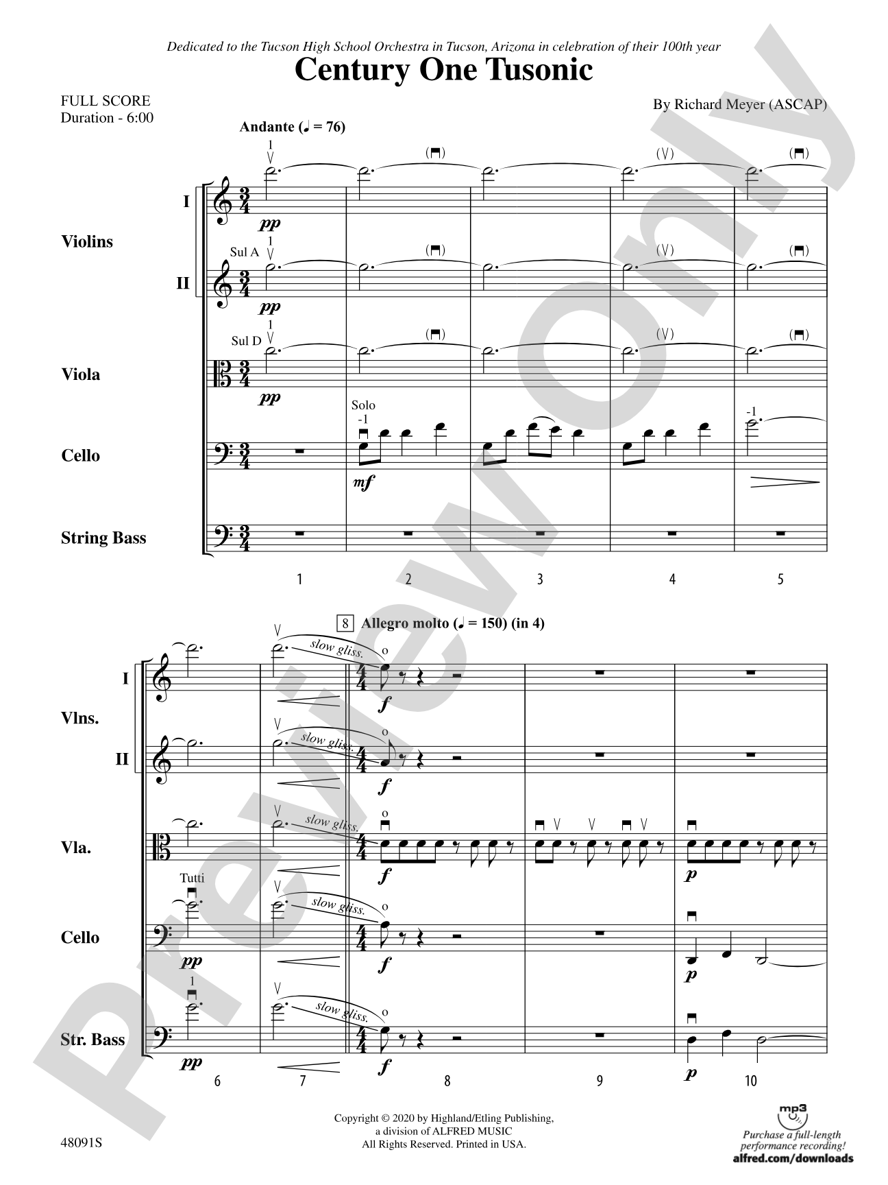 Century One Tusonic: String Orchestra Conductor Score & Parts