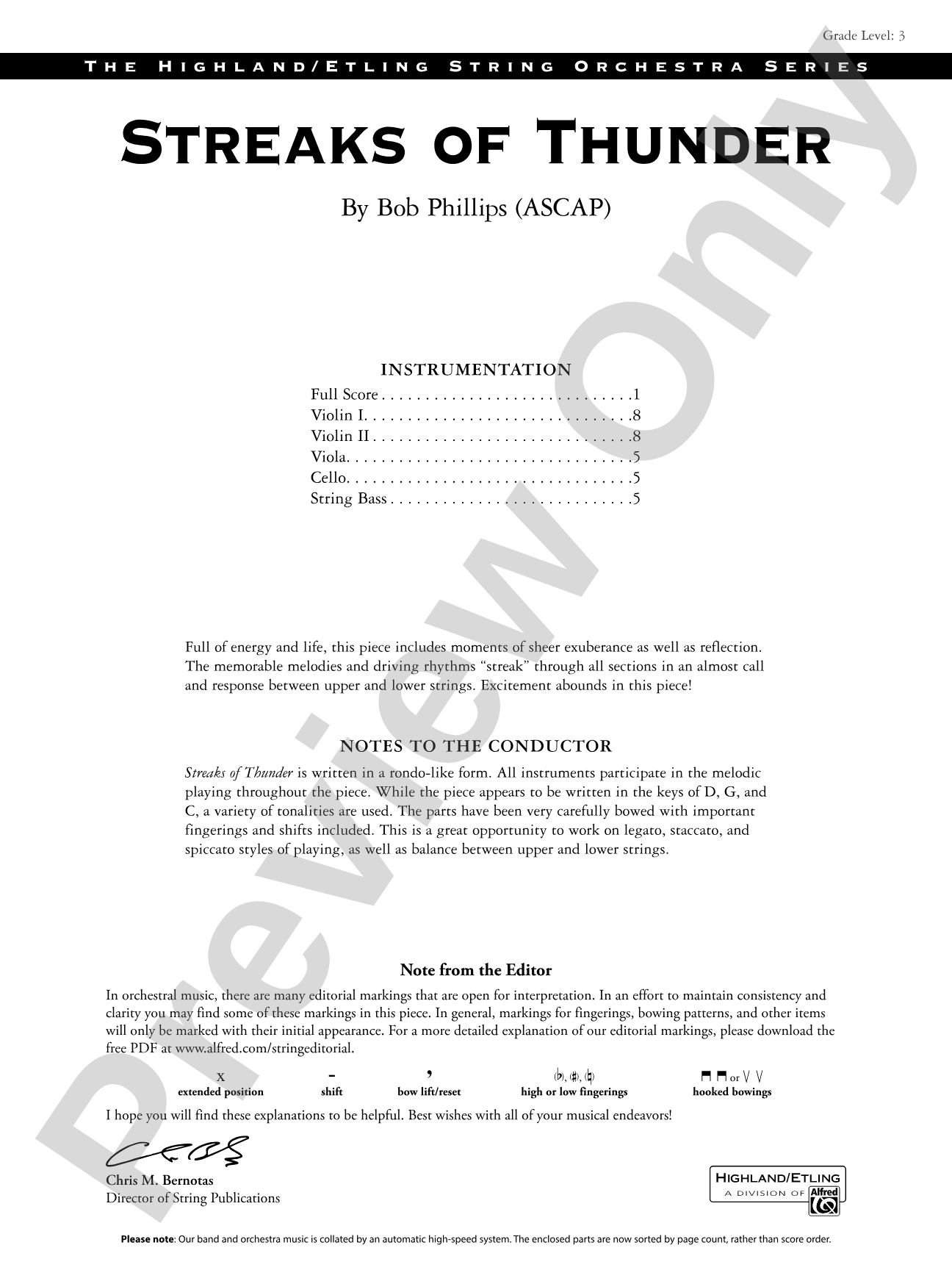 Streaks of Thunder: String Orchestra Conductor Score & Parts