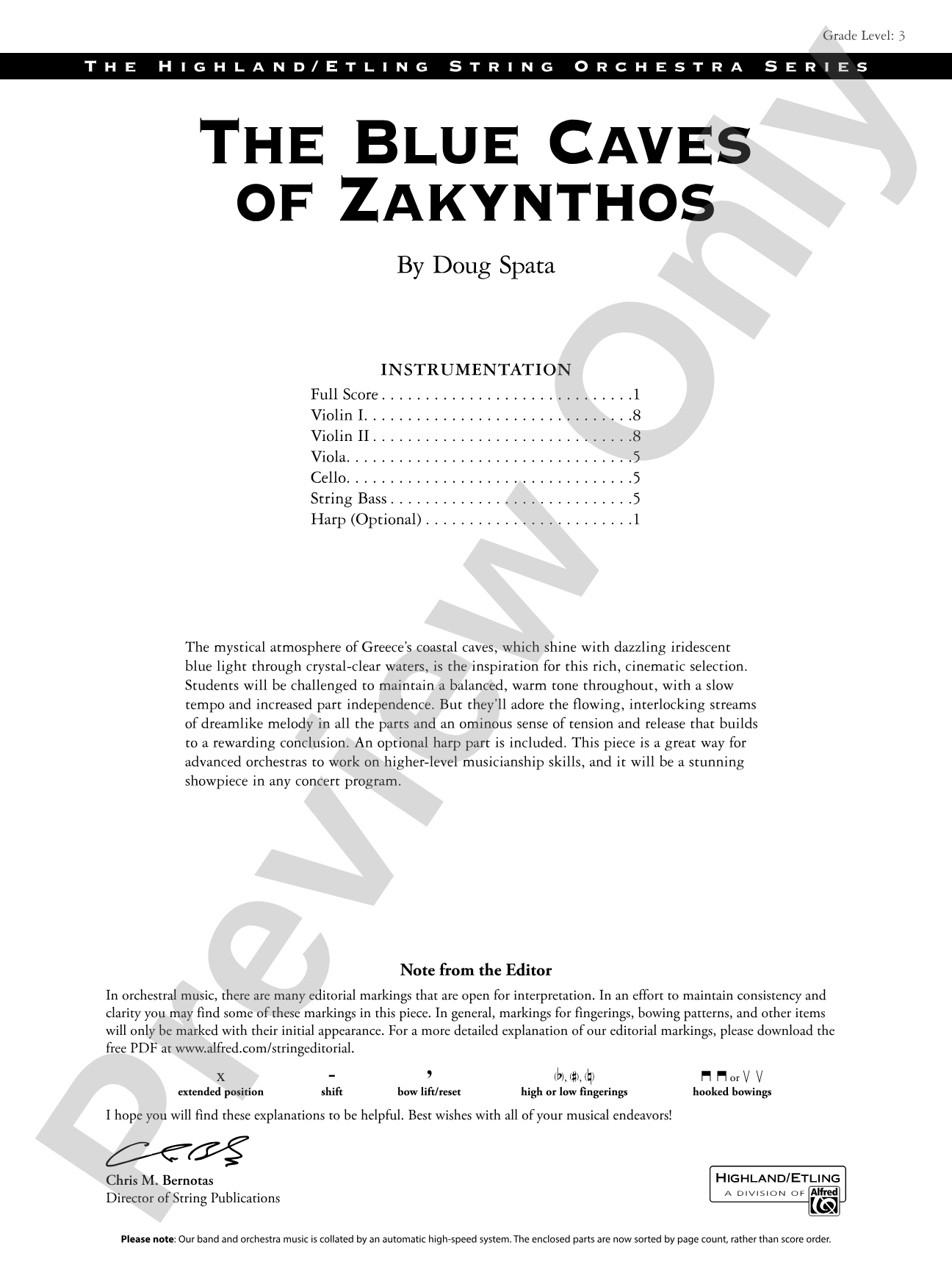The Blue Caves of Zakynthos: String Orchestra Conductor Score & Parts