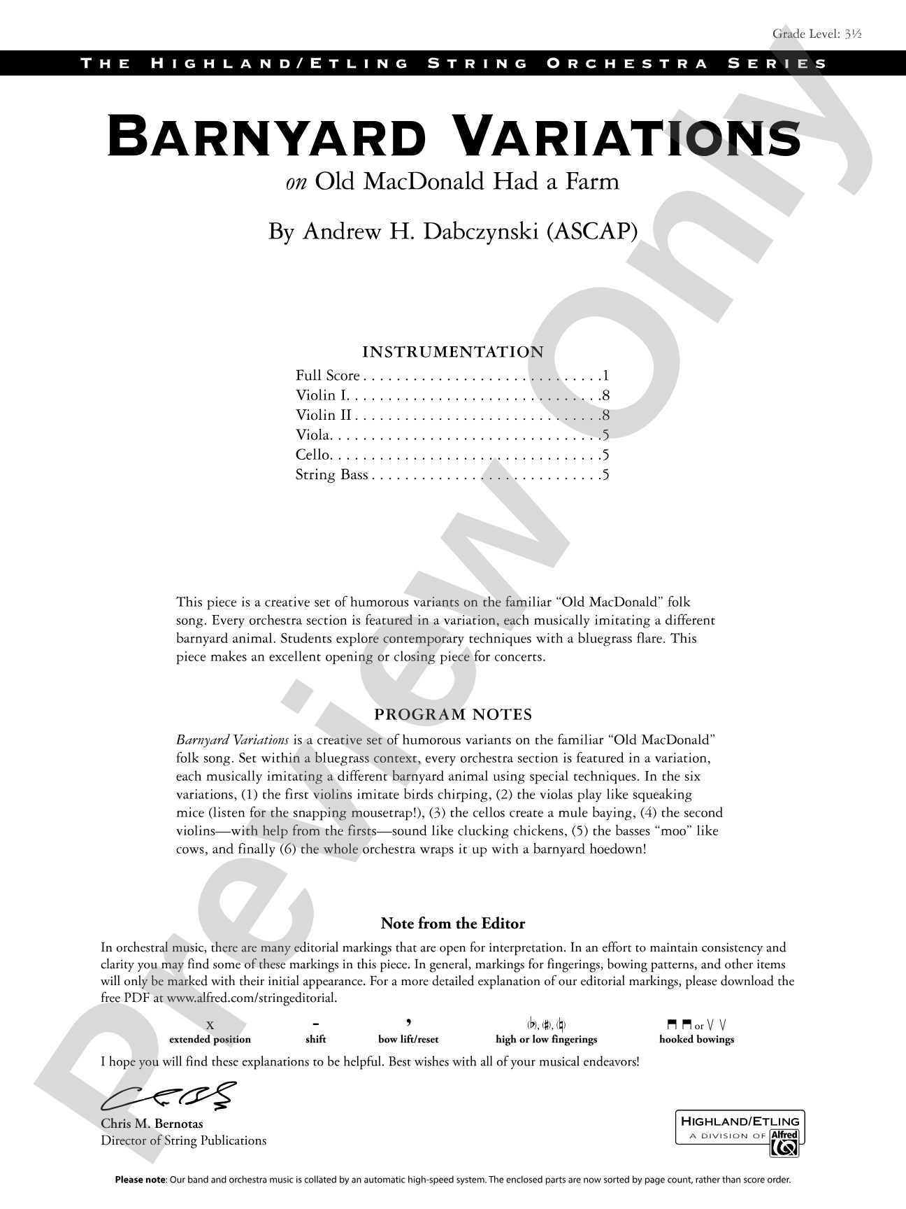 Barnyard Variations: String Orchestra Conductor Score & Parts