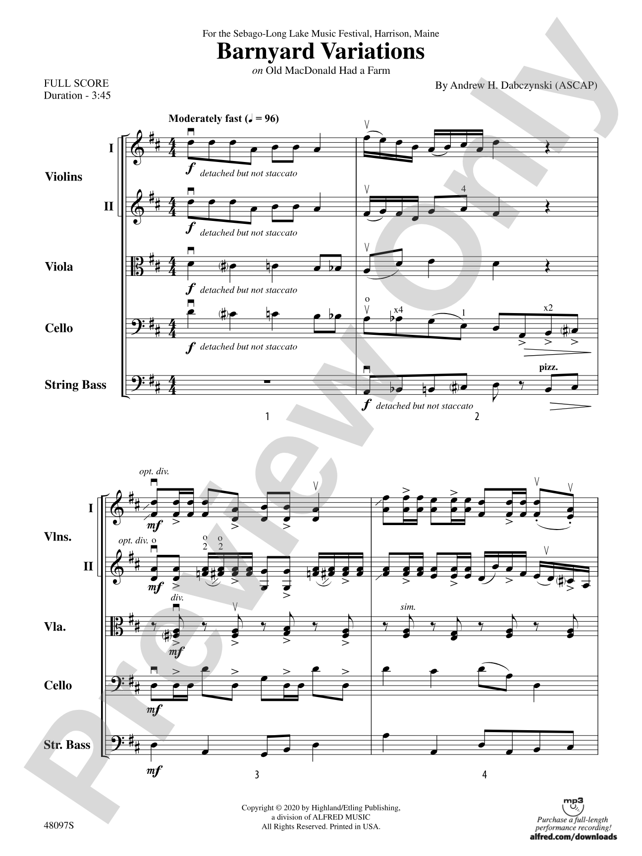 Barnyard Variations: String Orchestra Conductor Score & Parts