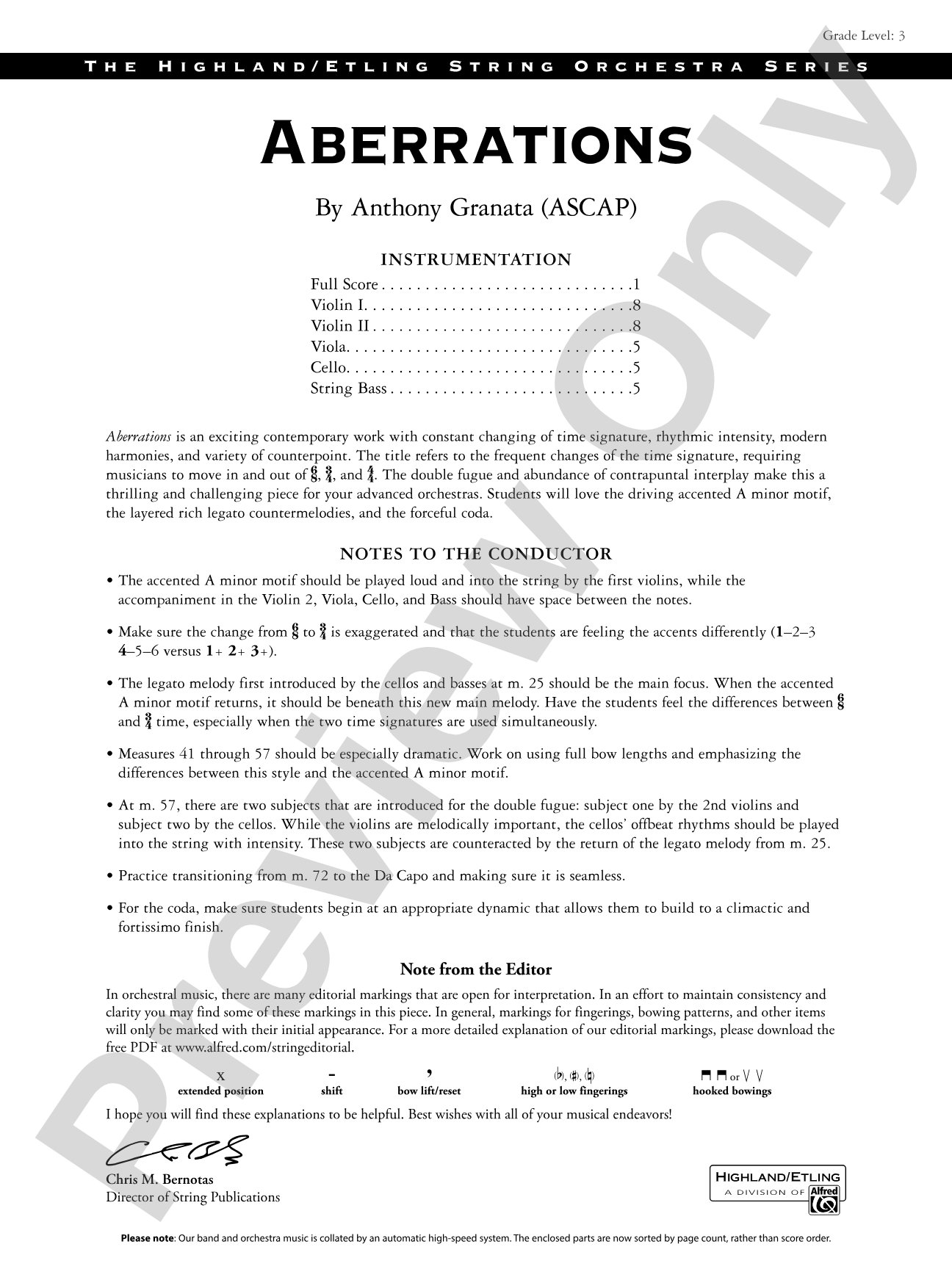 Aberrations: String Orchestra Conductor Score & Parts
