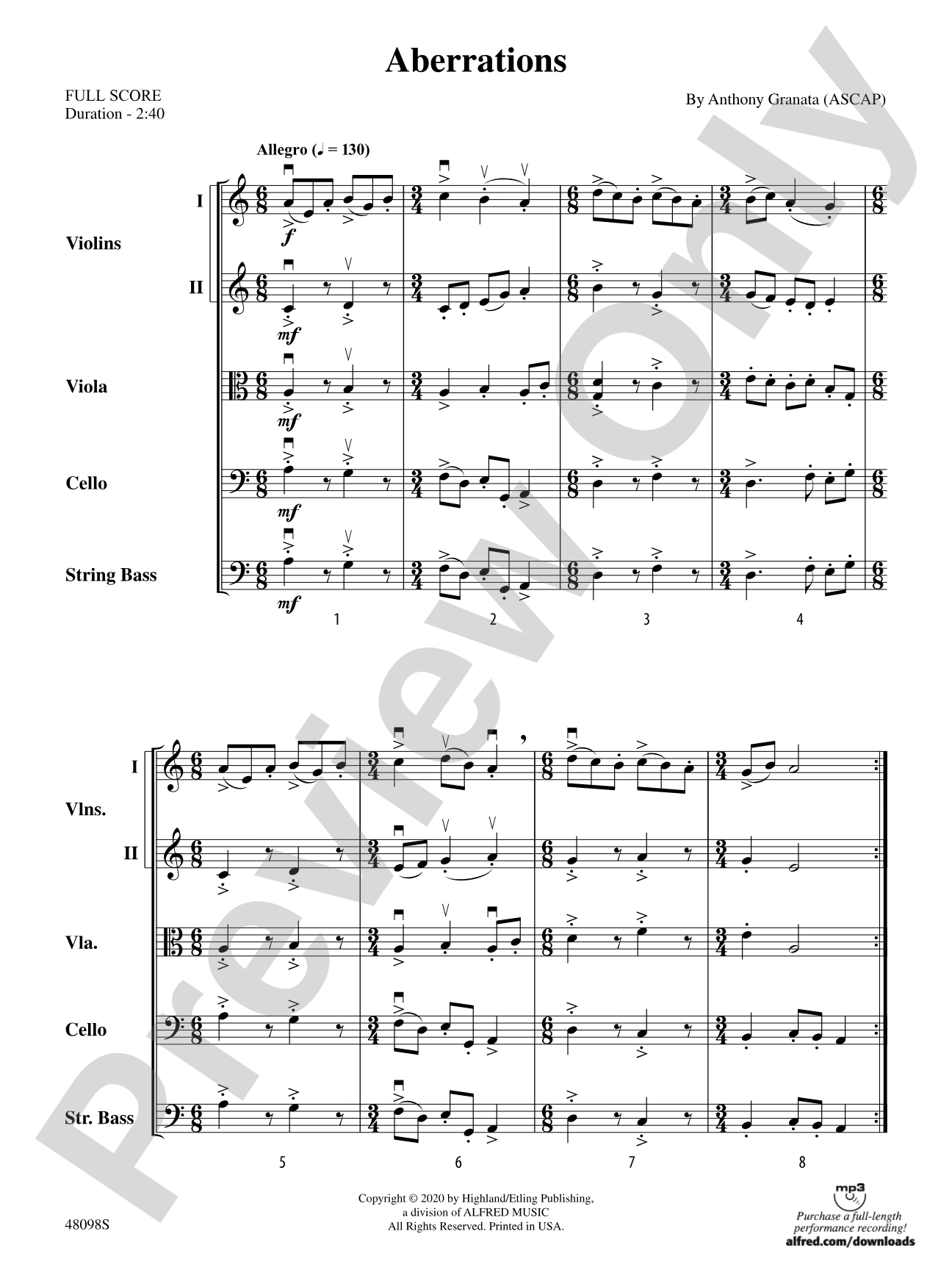 Aberrations: String Orchestra Conductor Score & Parts