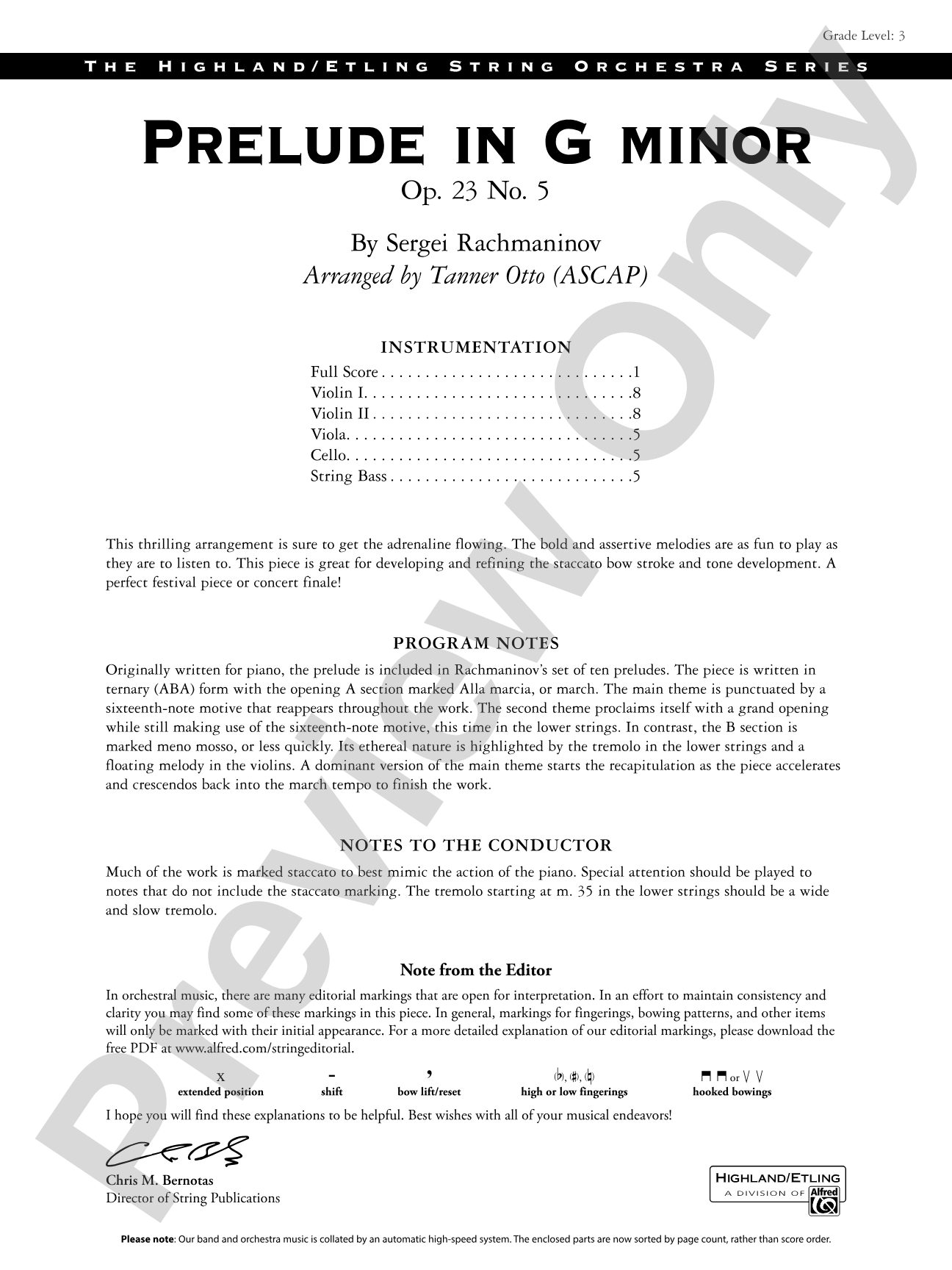 Prelude in G Minor: String Orchestra Conductor Score & Parts
