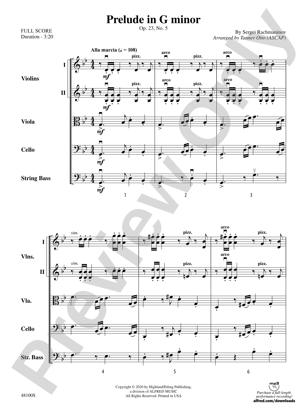 Prelude in G Minor: String Orchestra Conductor Score & Parts