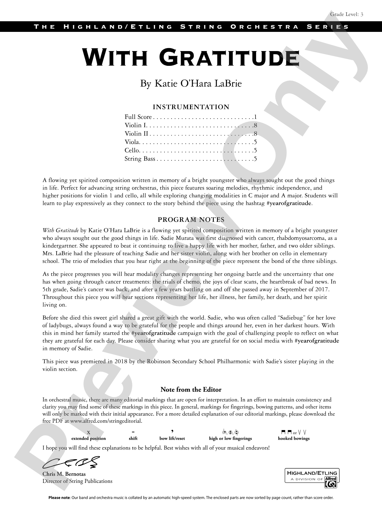 With Gratitude: String Orchestra Conductor Score & Parts