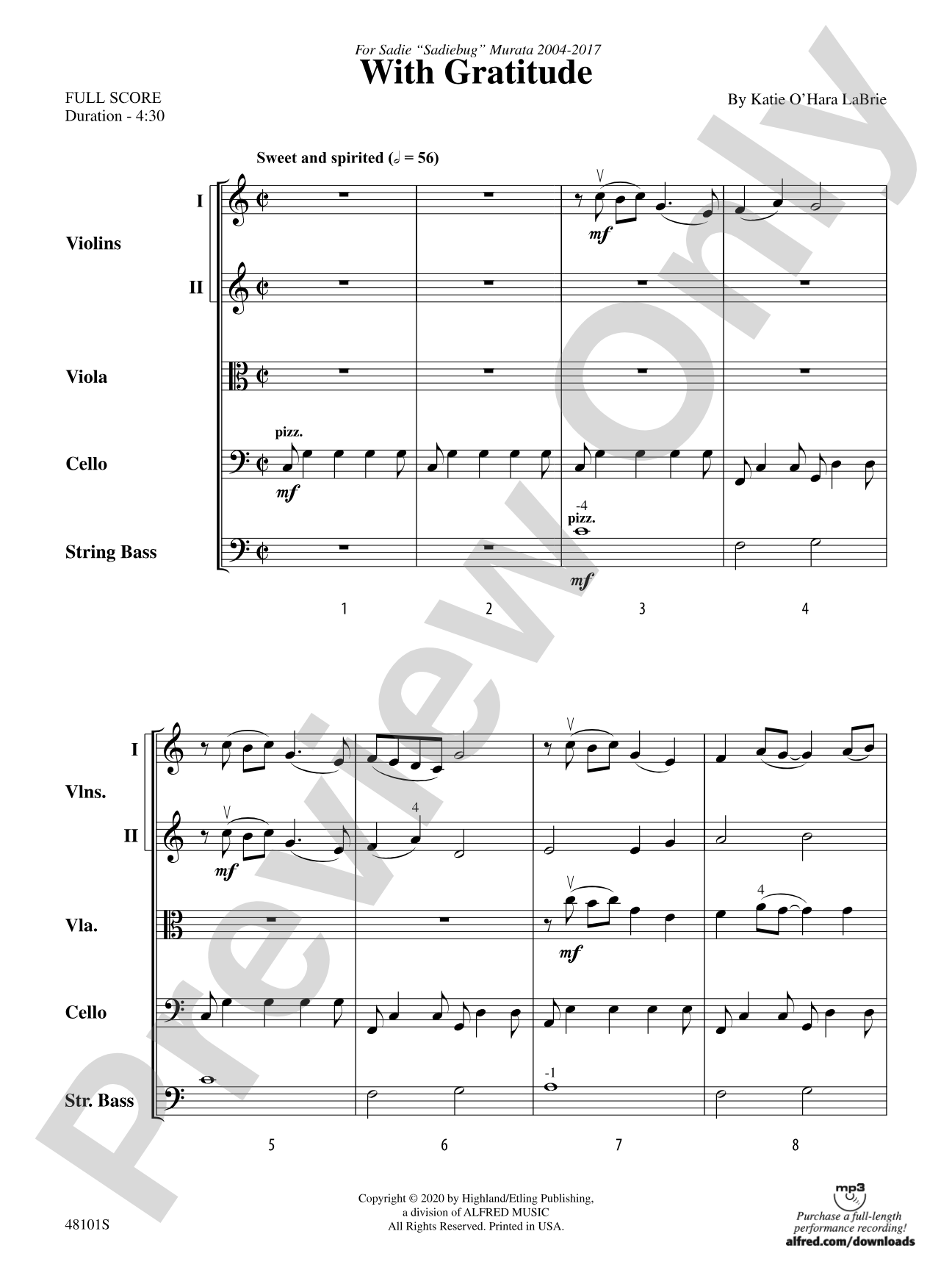 With Gratitude: String Orchestra Conductor Score & Parts