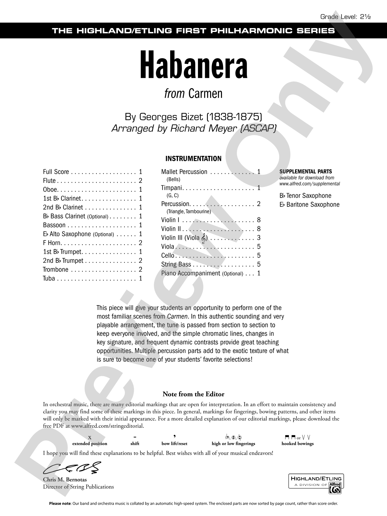 Habanera: Full Orchestra Conductor Score & Parts