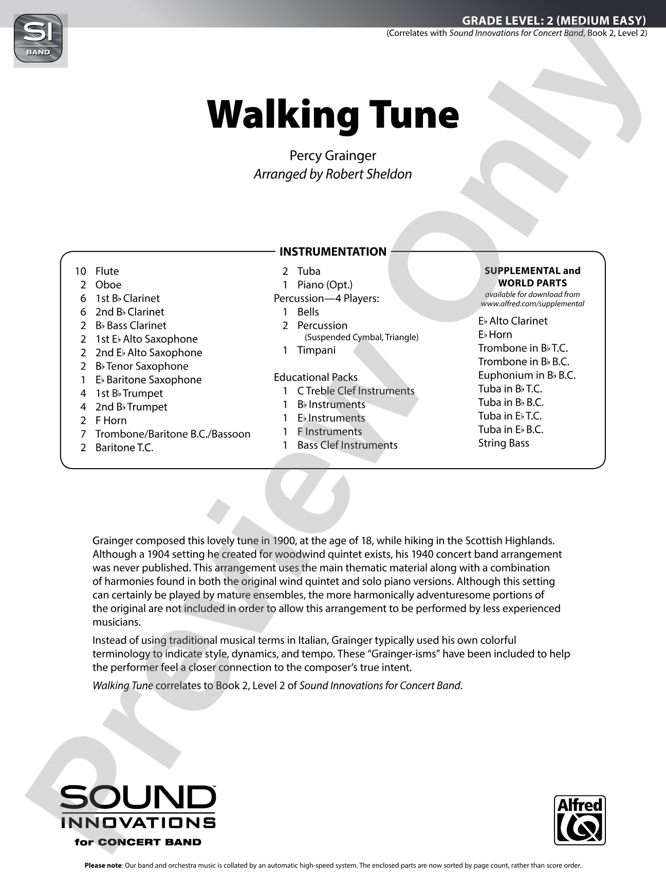 Walking Tune: Concert Band Conductor Score & Parts