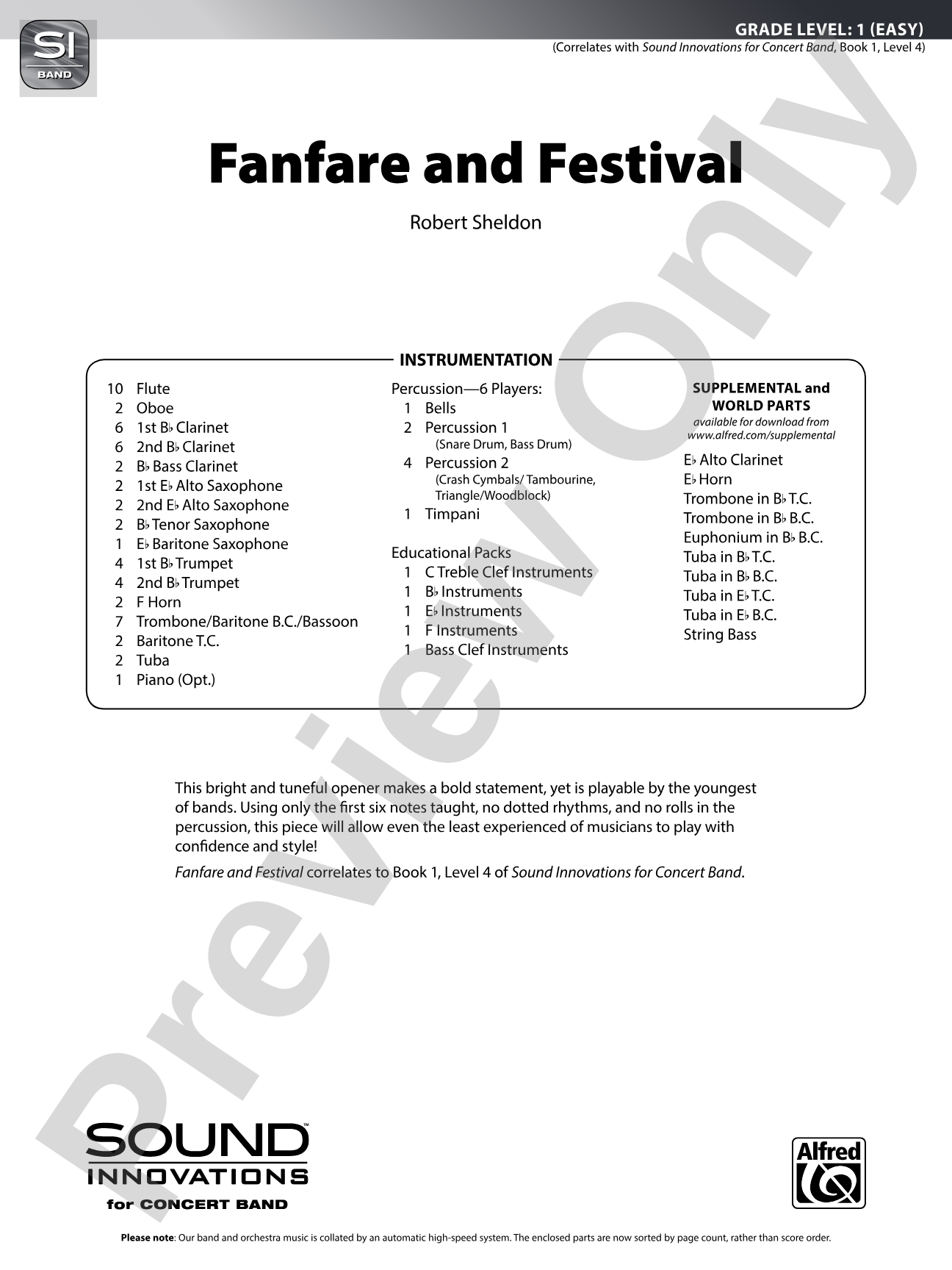 Fanfare and Festival: Concert Band Conductor Score & Parts