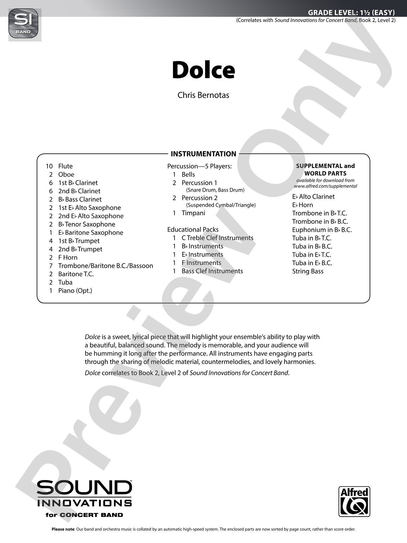Dolce: Concert Band Conductor Score & Parts