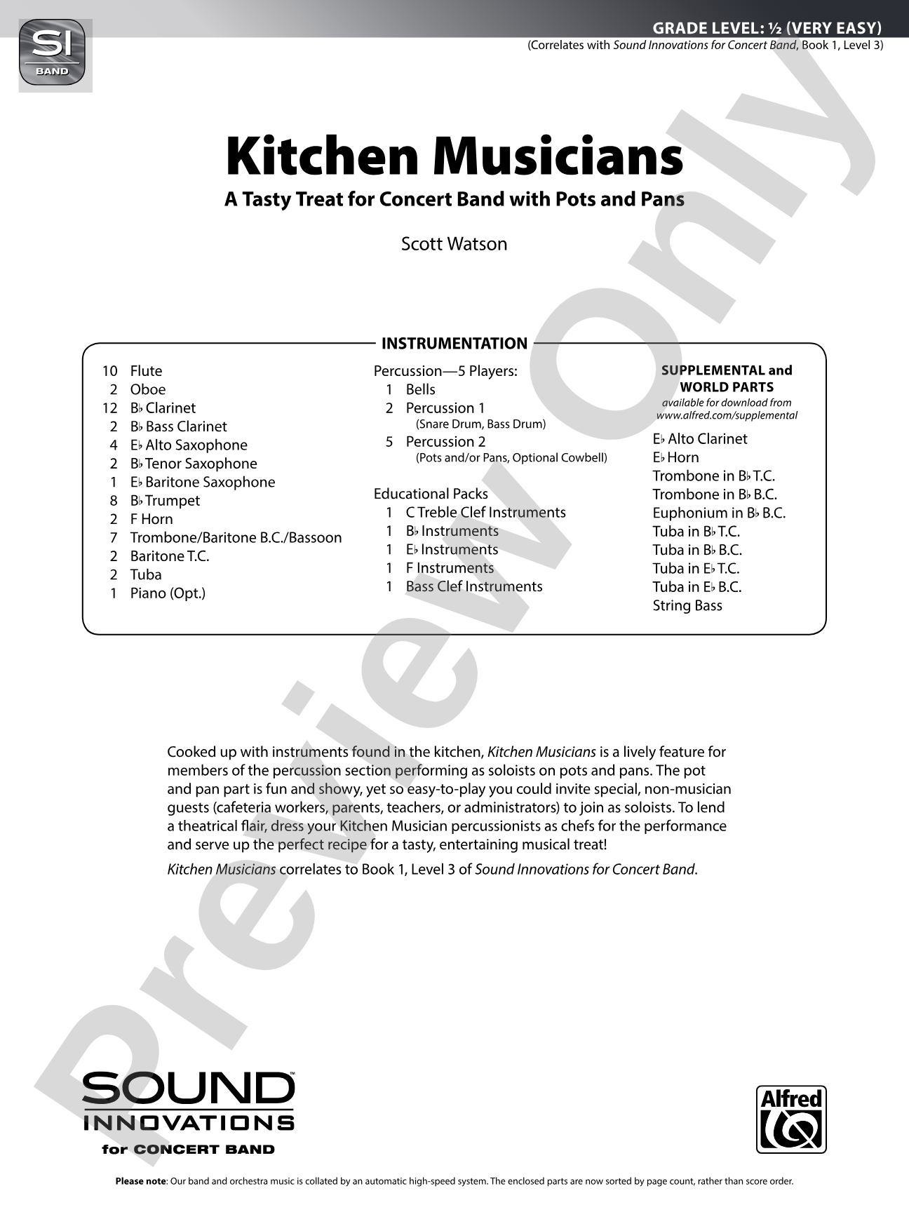 Kitchen Musicians: Concert Band Conductor Score & Parts