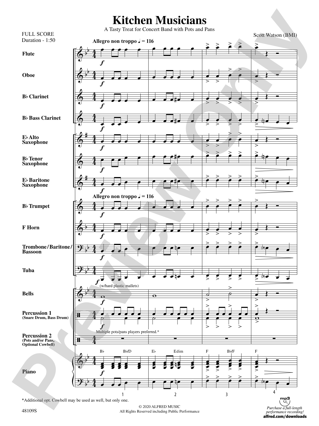 Kitchen Musicians: Concert Band Conductor Score & Parts
