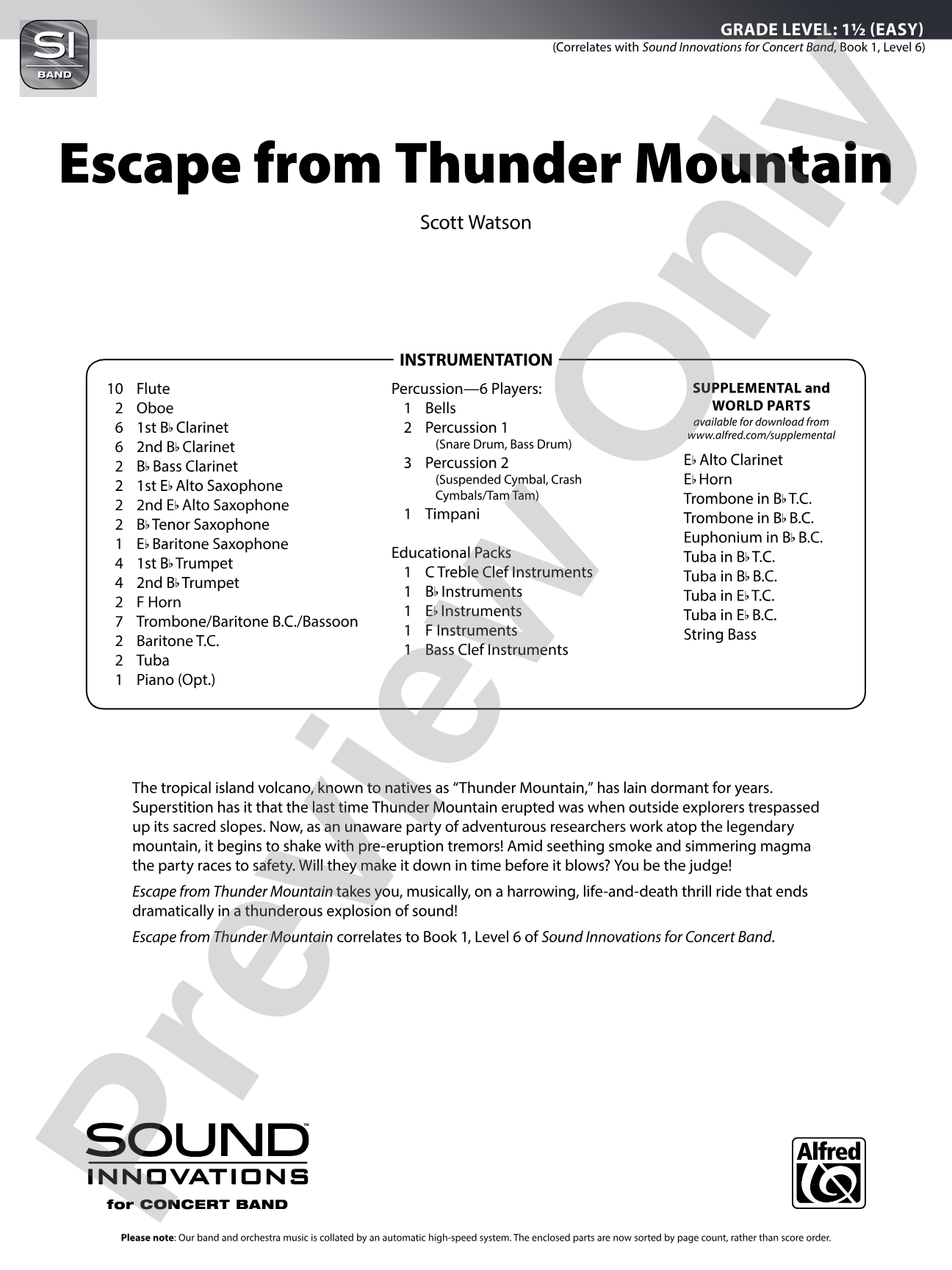 Escape from Thunder Mountain: Concert Band Conductor Score & Parts