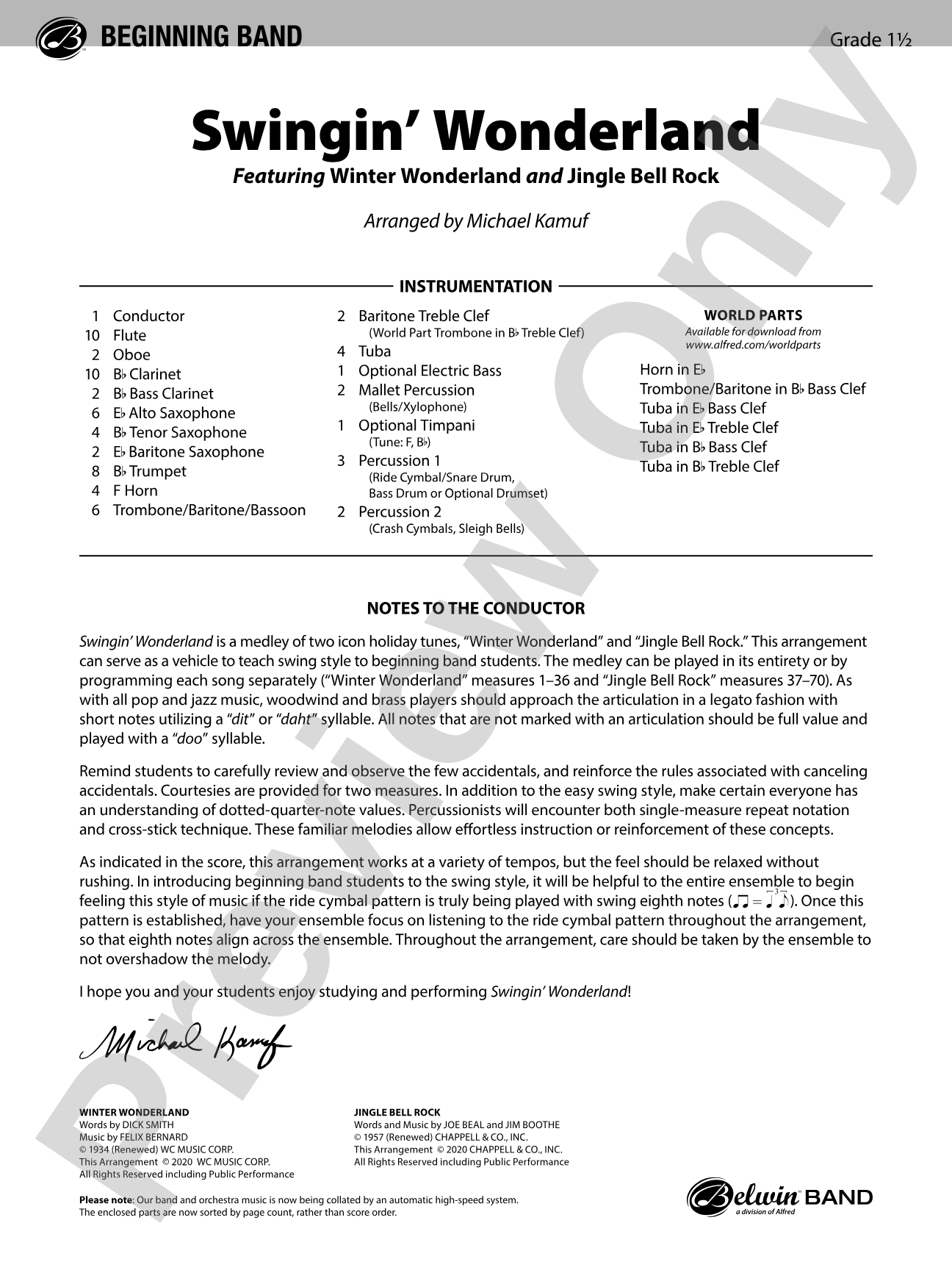 Swingin' Wonderland: Concert Band Conductor Score & Parts
