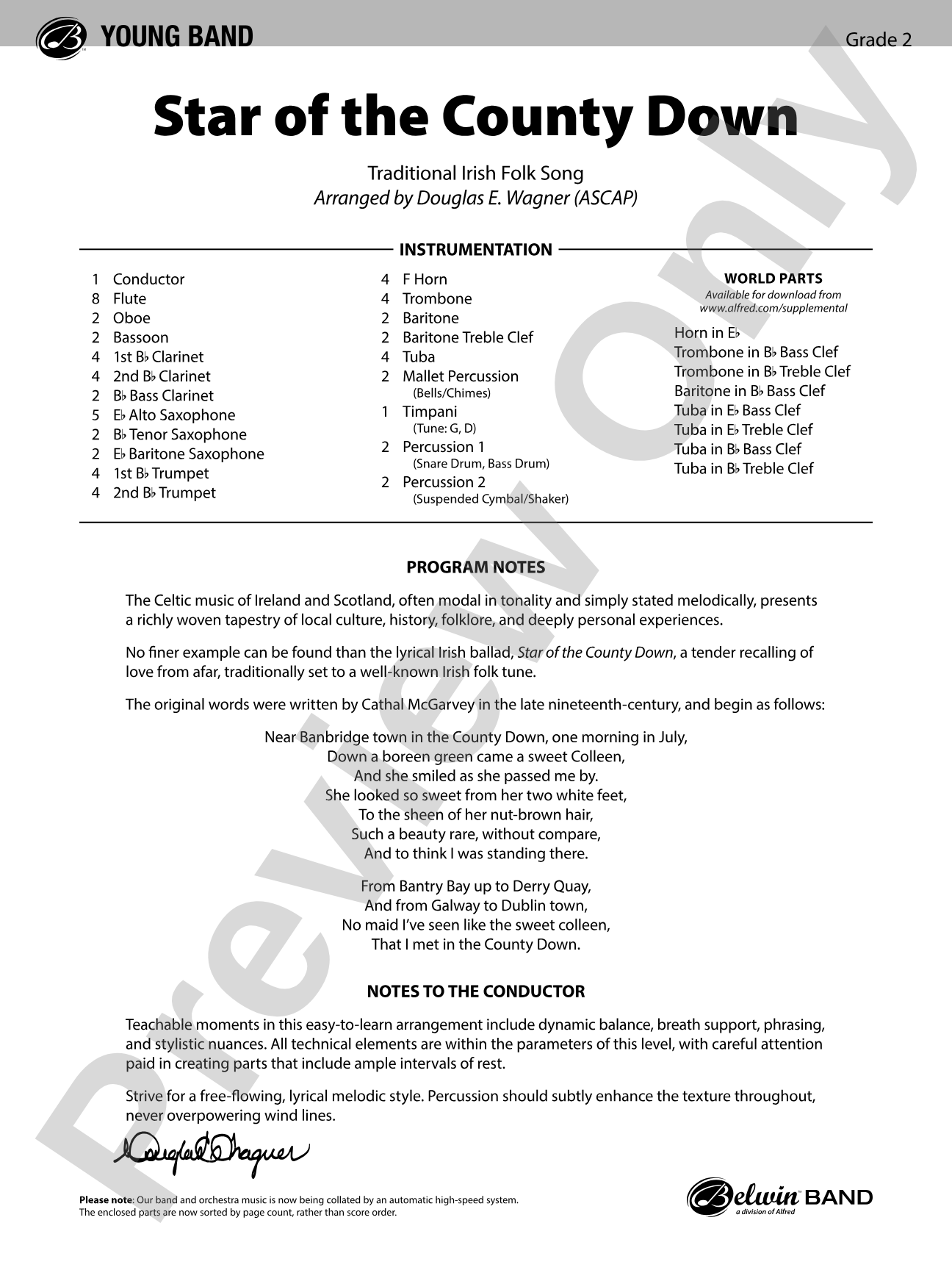 Star of the County Down: Concert Band Conductor Score & Parts