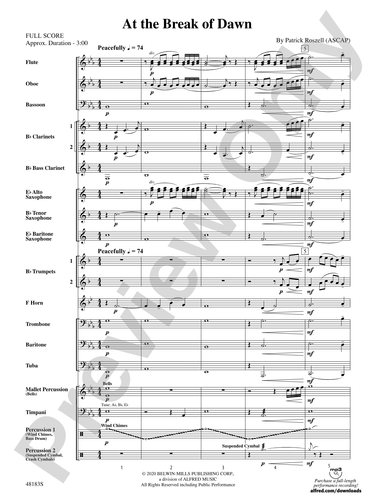 At the Break of Dawn: Concert Band Conductor Score & Parts