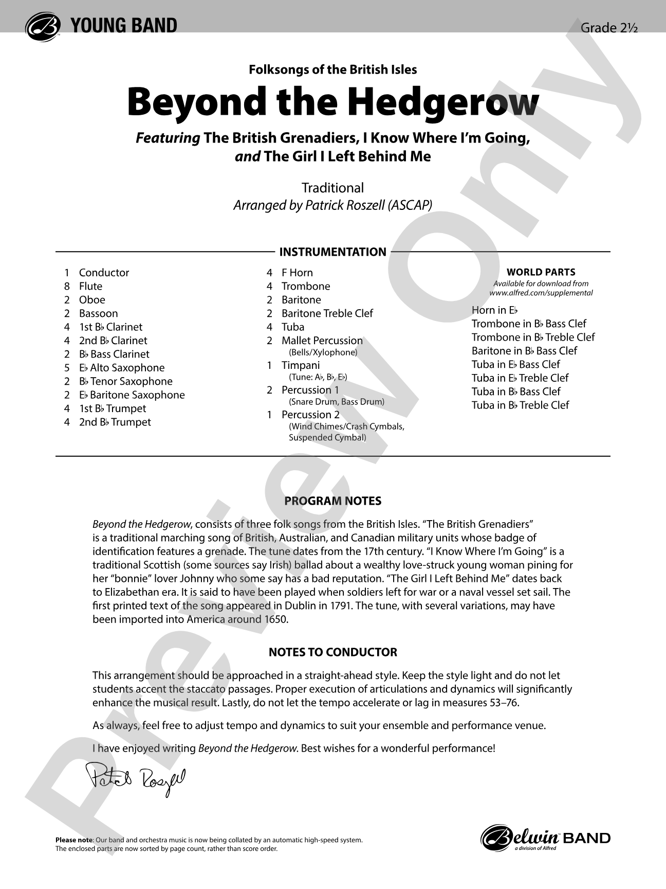 Beyond the Hedgerow: Concert Band Conductor Score & Parts