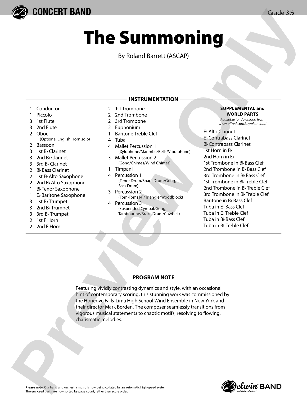The Summoning: Concert Band Conductor Score & Parts