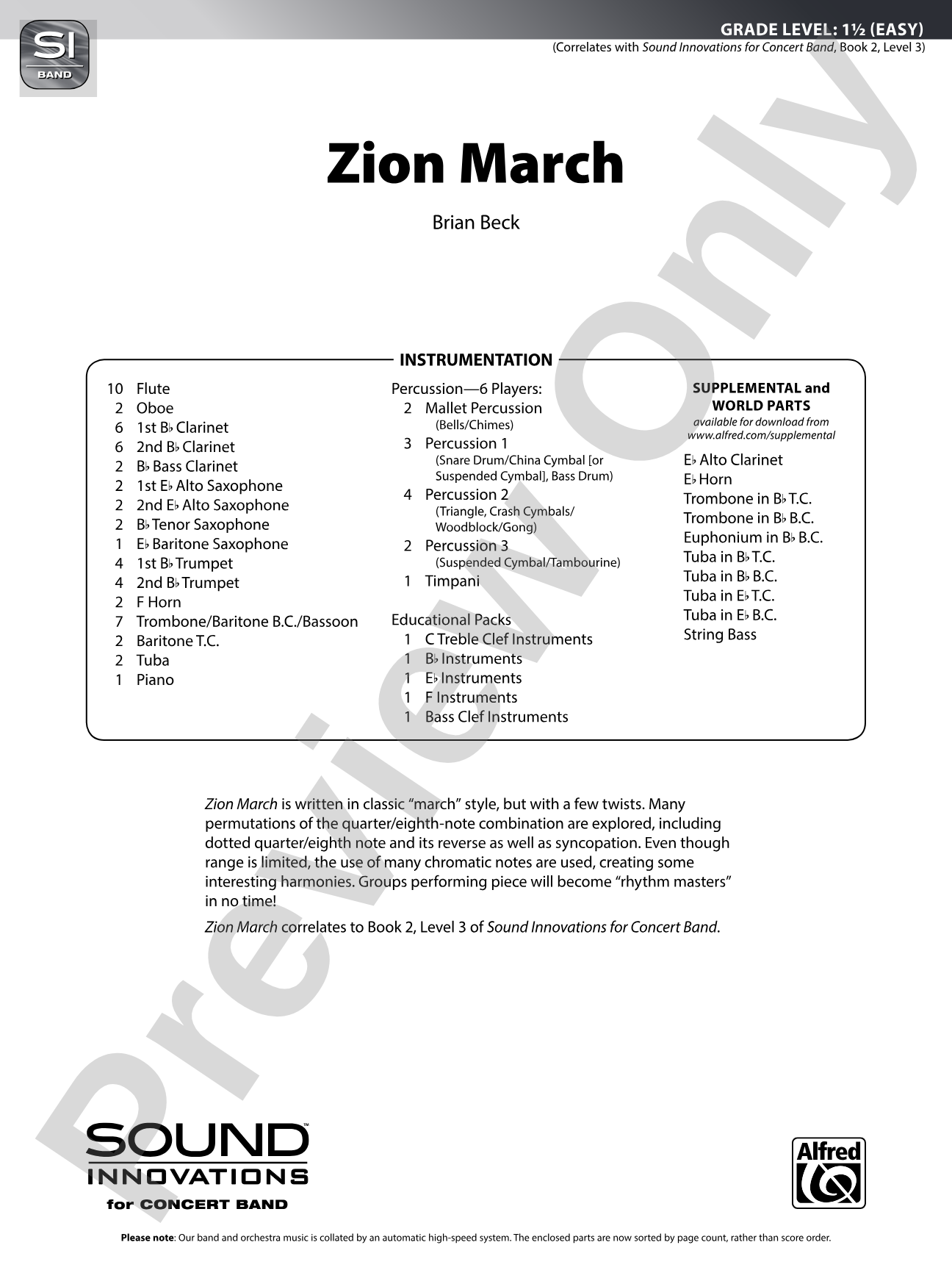 Zion March: Concert Band Conductor Score & Parts