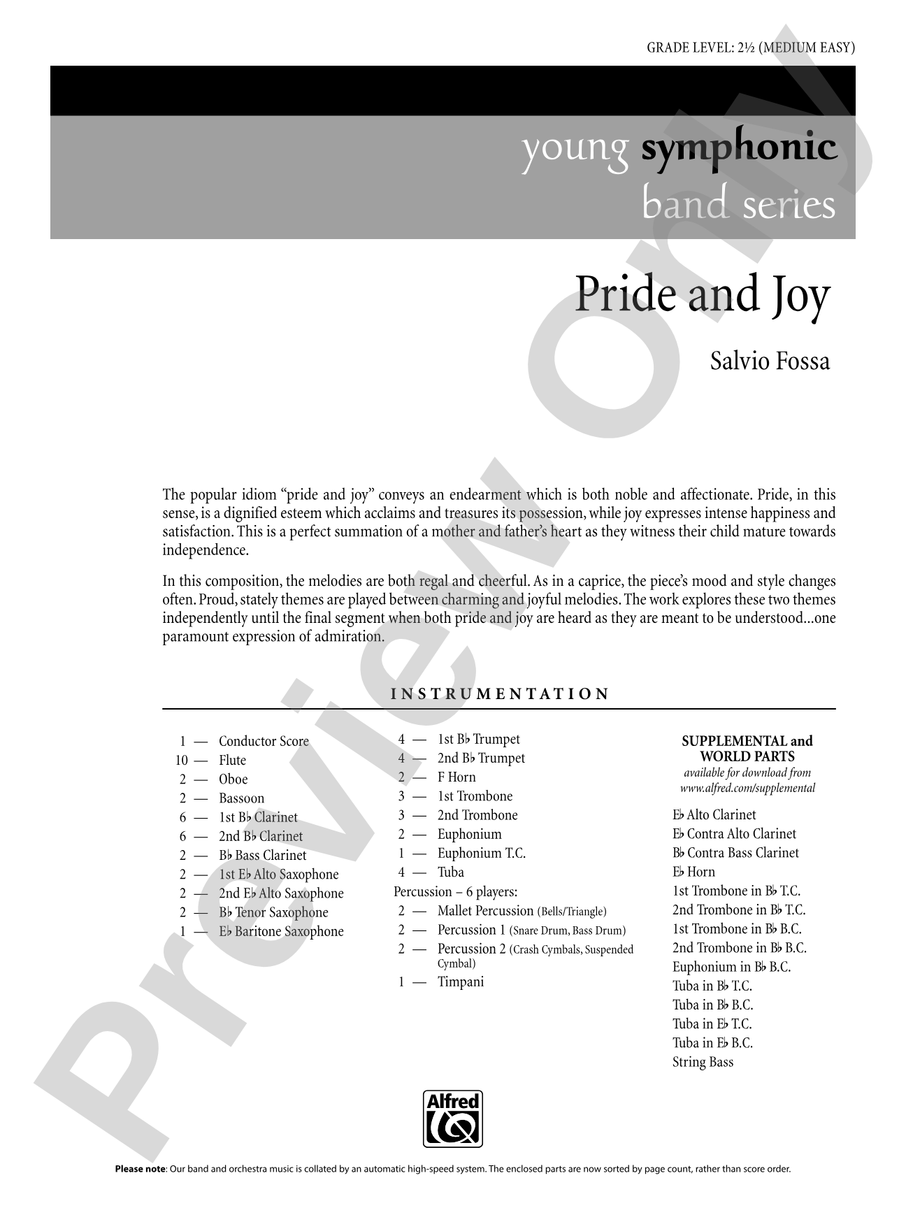 Pride and Joy: Concert Band Conductor Score & Parts