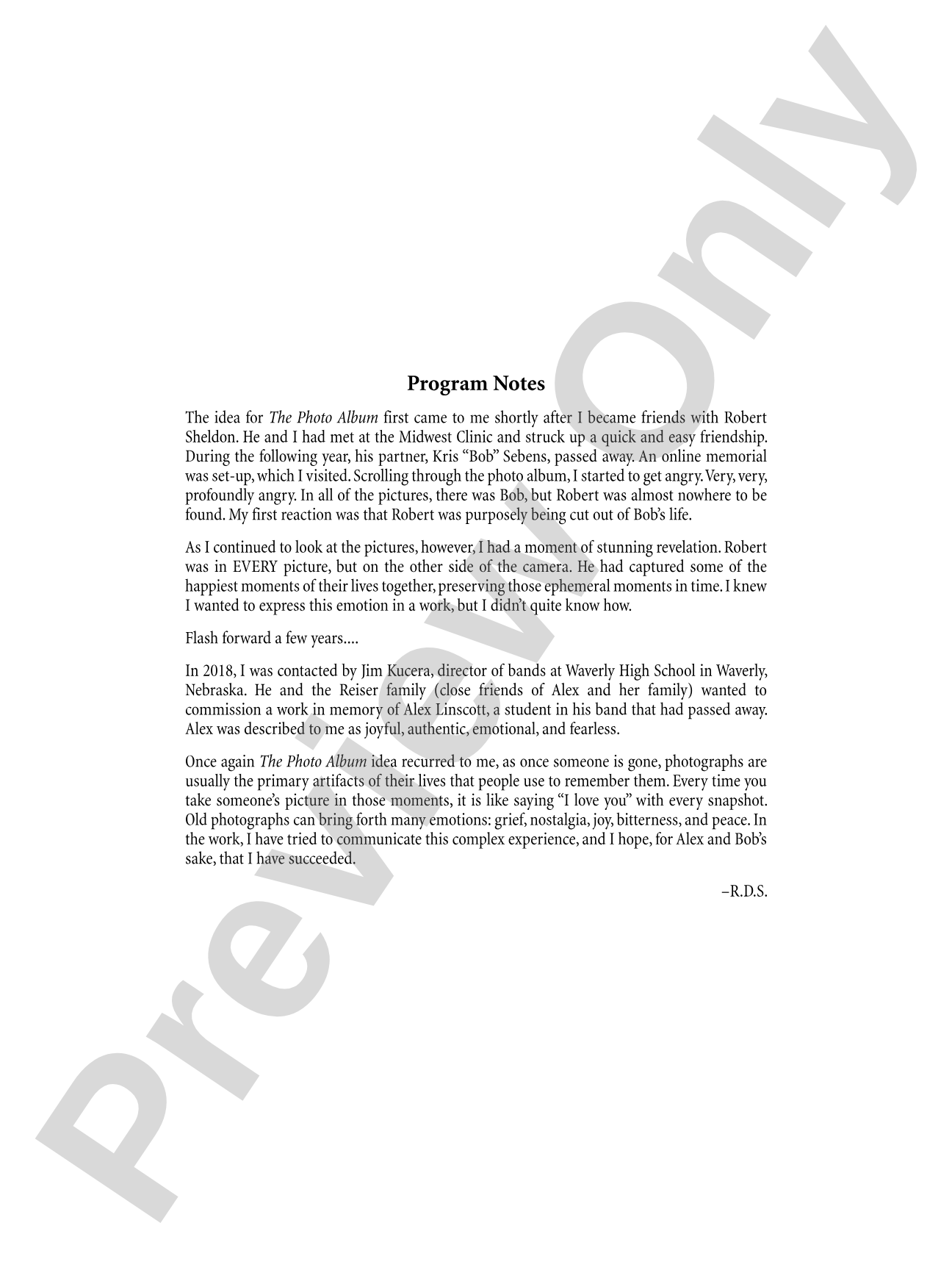 The Photo Album: Concert Band Conductor Score & Parts