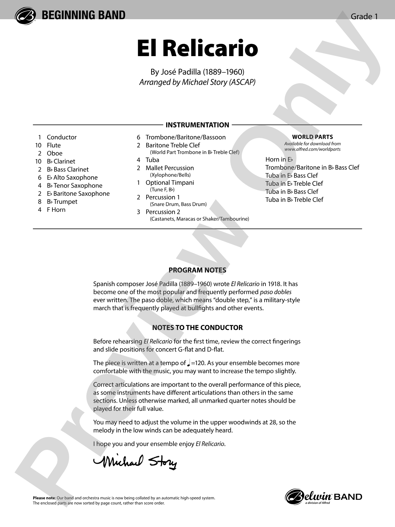 El Relicario: Concert Band Conductor Score & Parts