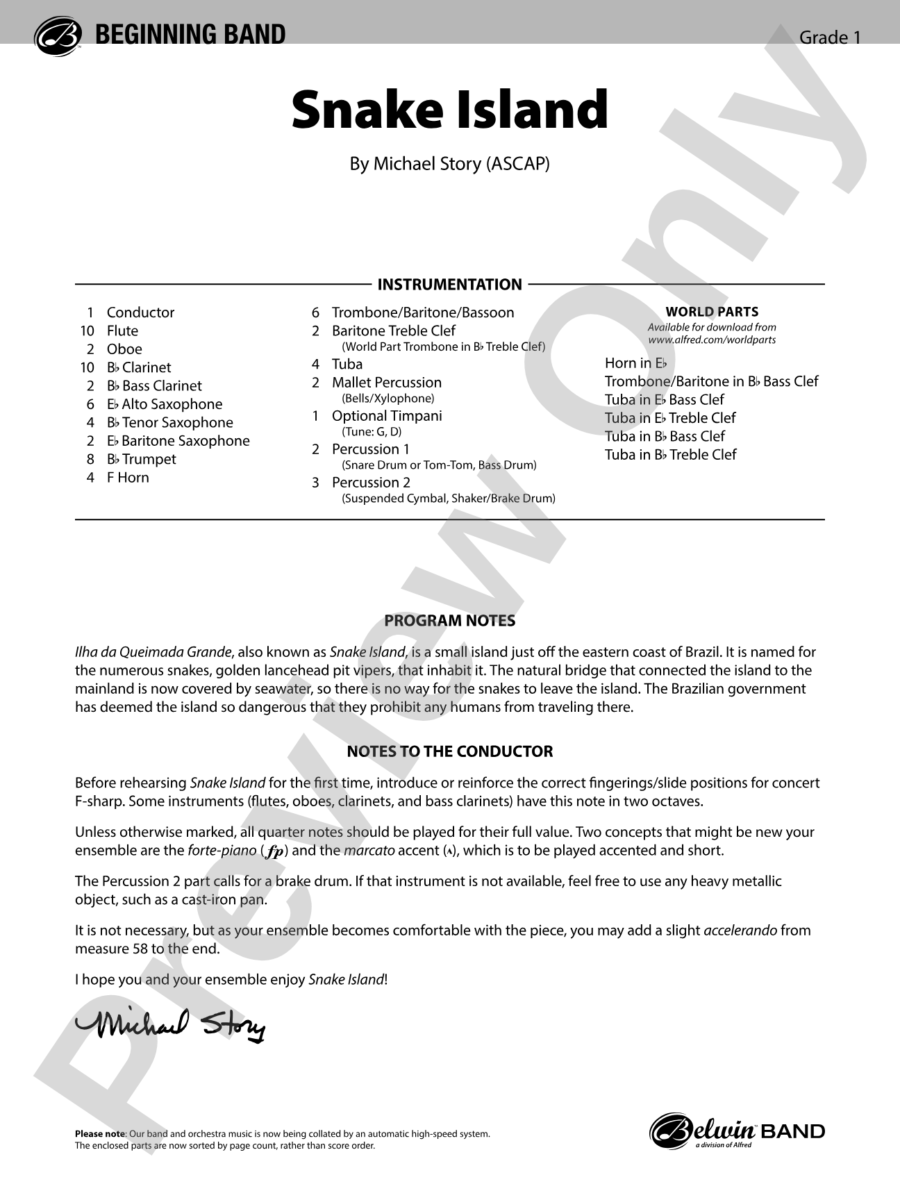 Snake Island: Concert Band Conductor Score & Parts